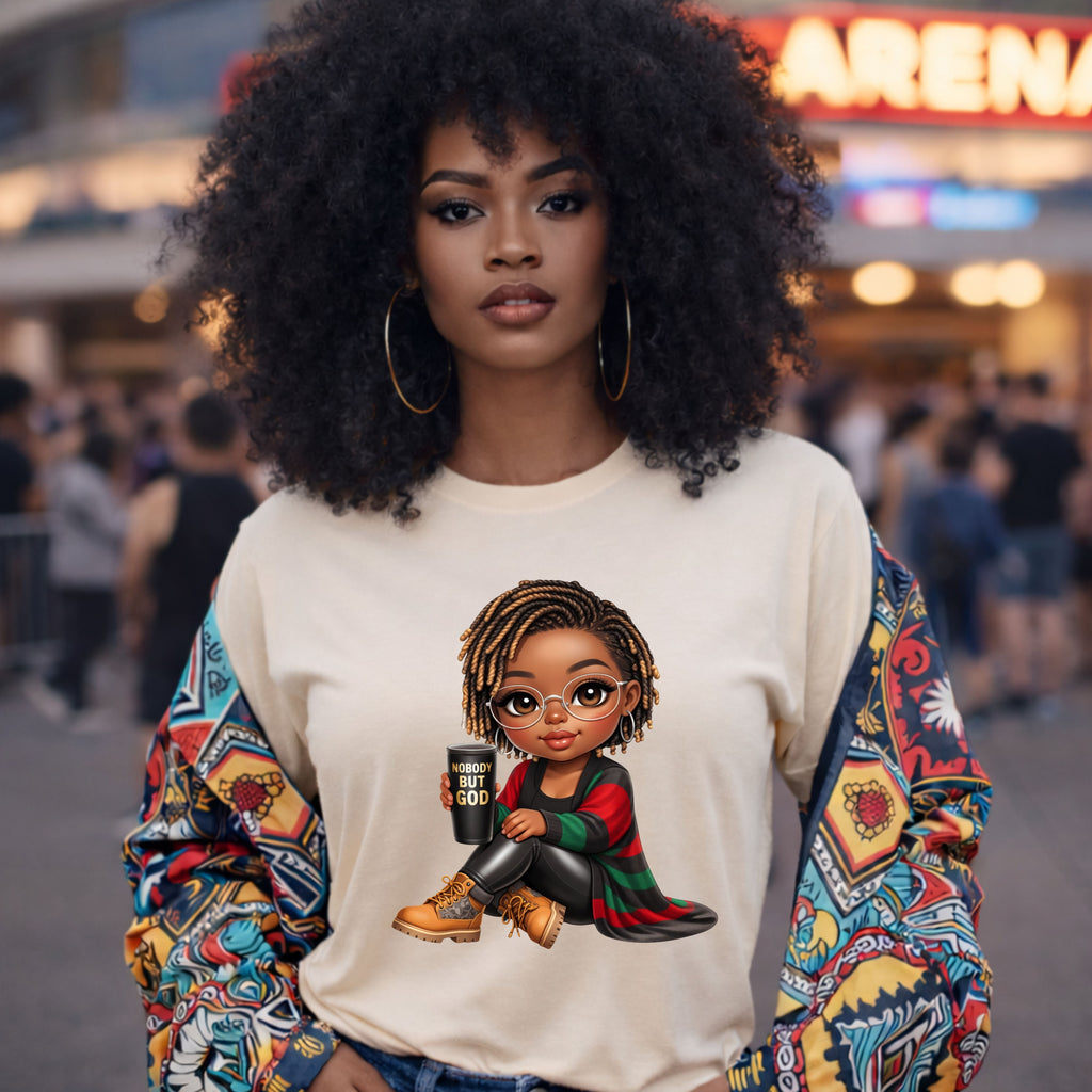Faith Christian T-Shirt Nobody But God Afro Girl Graphic Tee Inspirational Streetwear