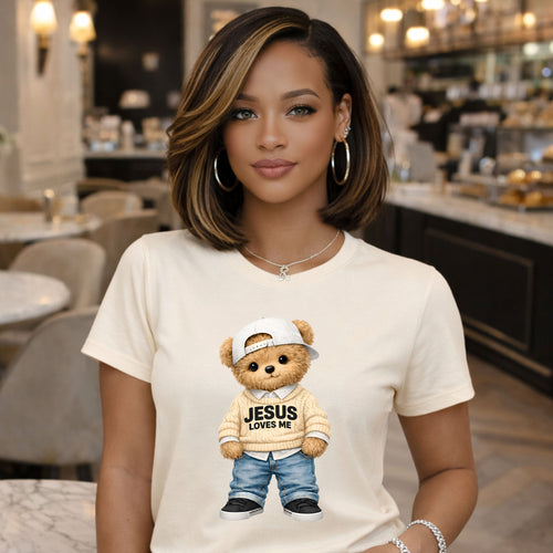 Cute Teddy Jesus Loves Me Christian T Shirt