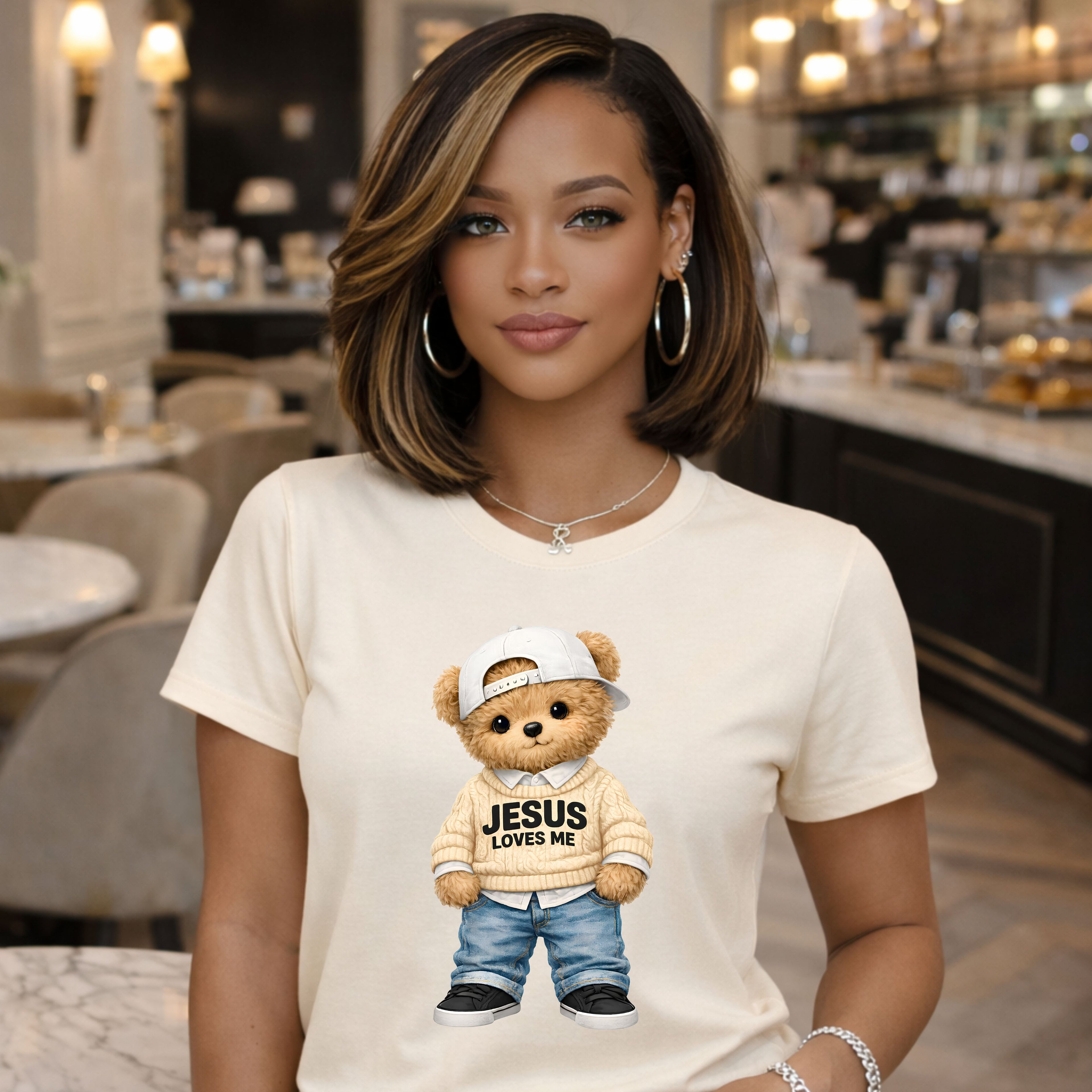 T-Shirt — Cute Teddy 'Jesus Loves Me' Graphic Tee