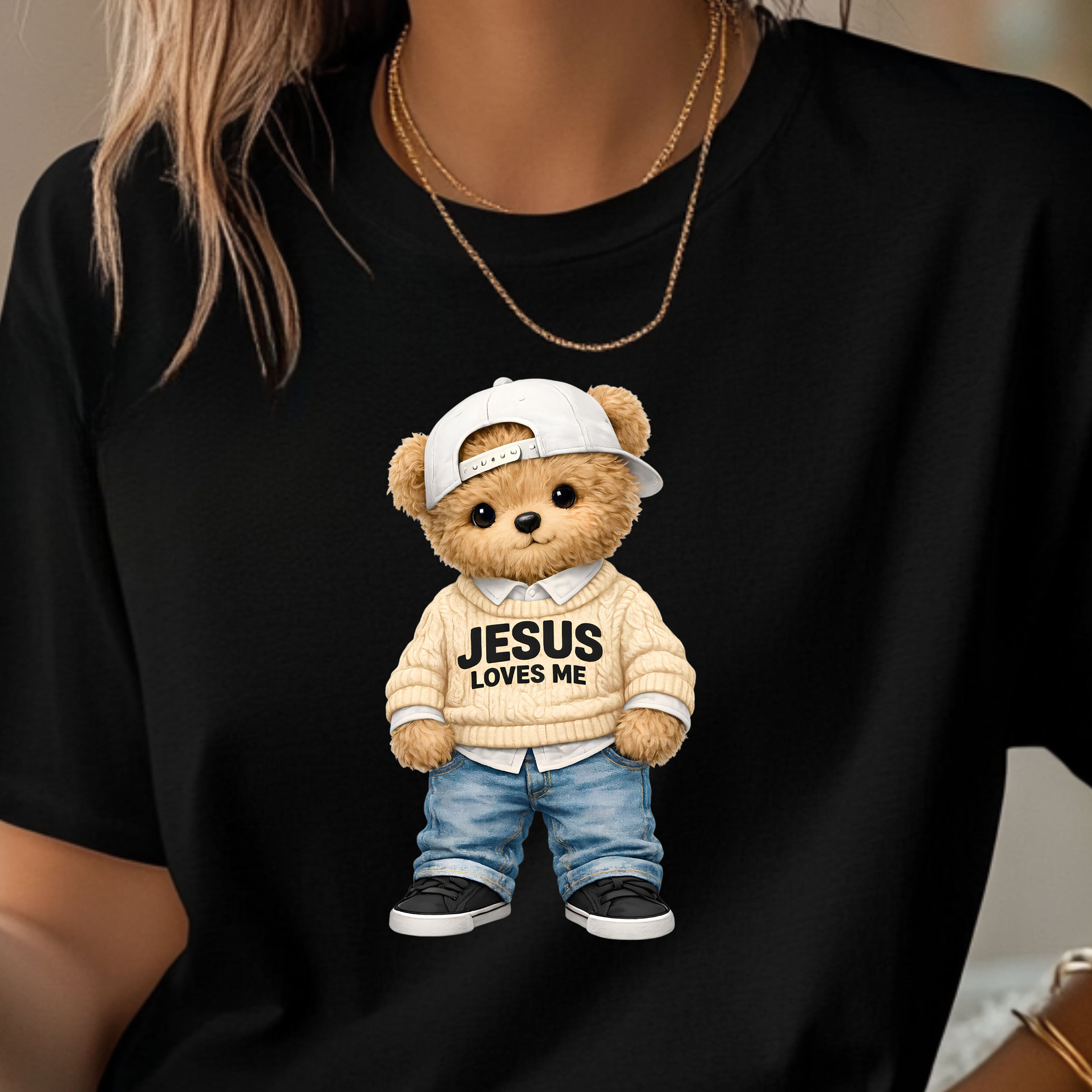 T-Shirt — Cute Teddy 'Jesus Loves Me' Graphic Tee