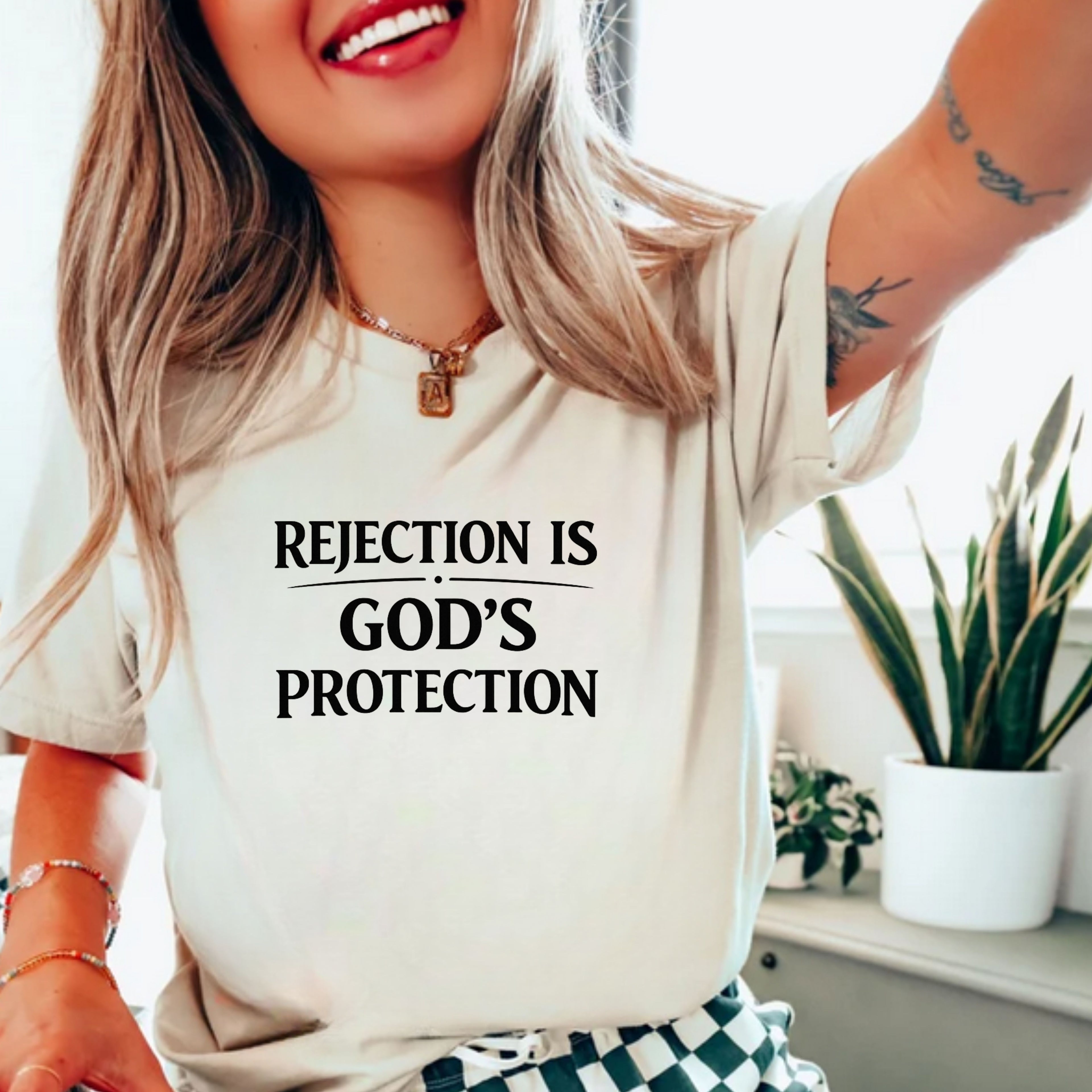 Christian Message T-Shirt — "Rejection Is God's Protection"