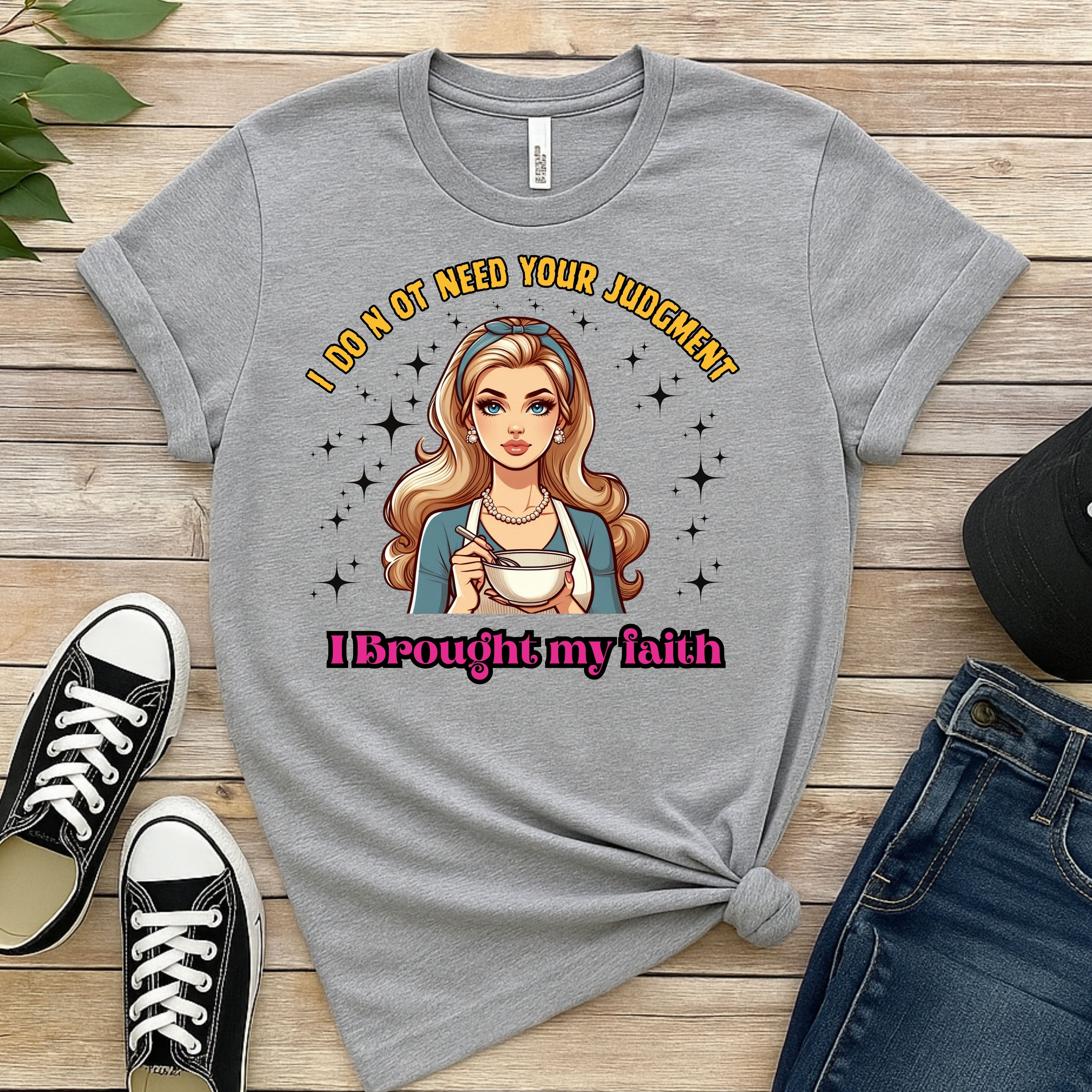 T-Shirt — 'I Don’t Need Your Judgment, I Brought My Faith' Retro Pop Art Graphic Tee