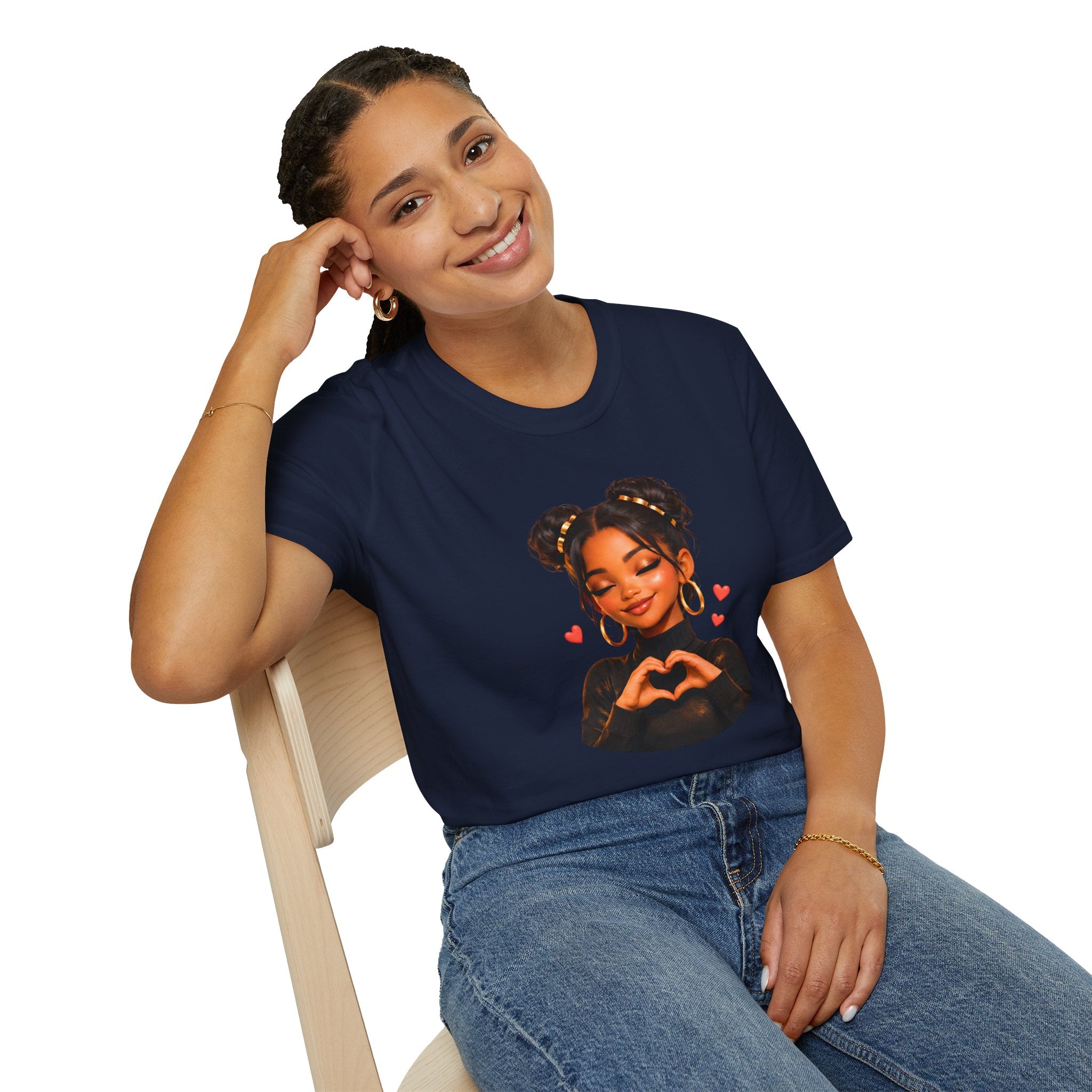 Girl Heart Hands Tee — Cute Afro Puffs Illustration T-Shirt