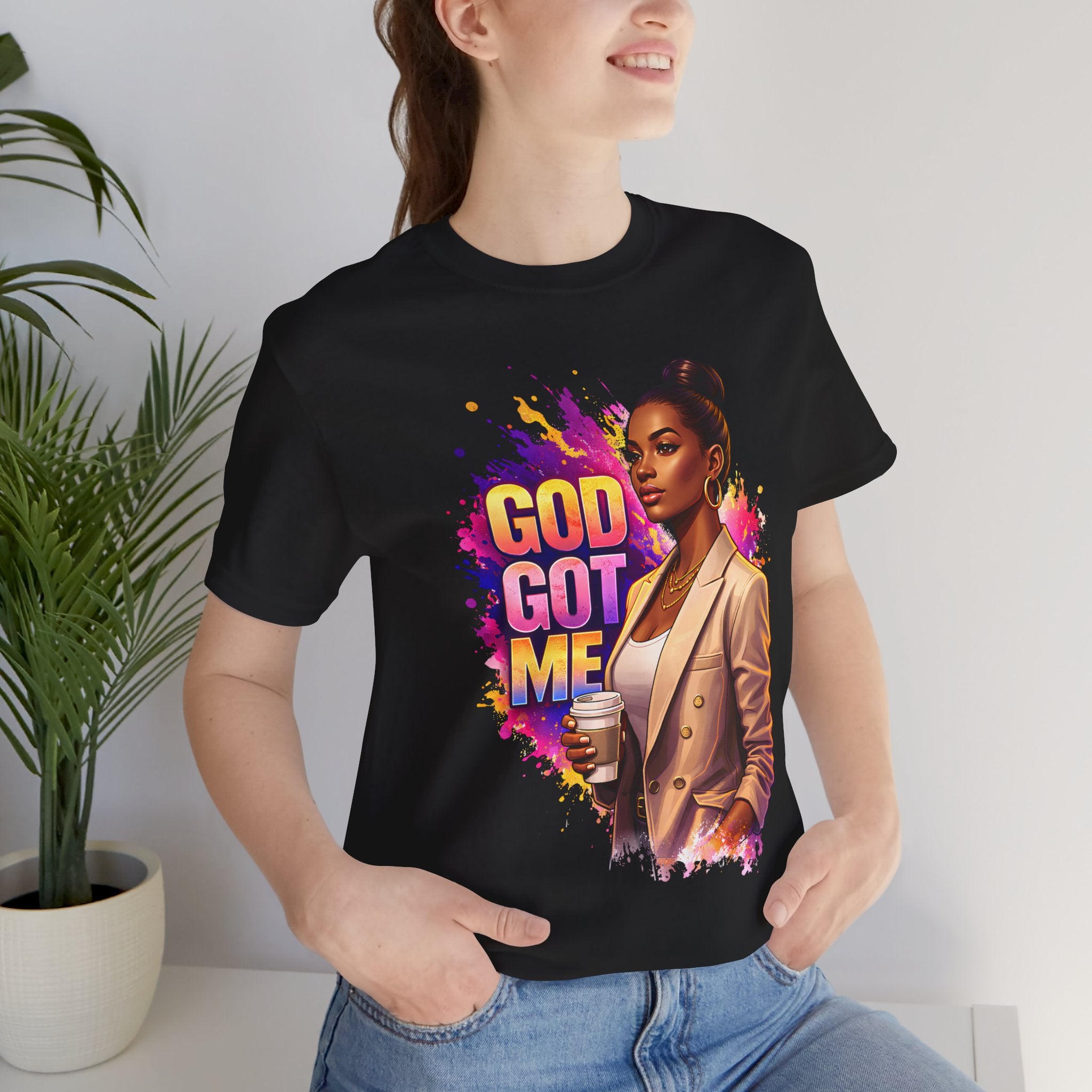 God Got Me T-Shirt — Inspirational Faith Tee with Stylish Woman Graphic