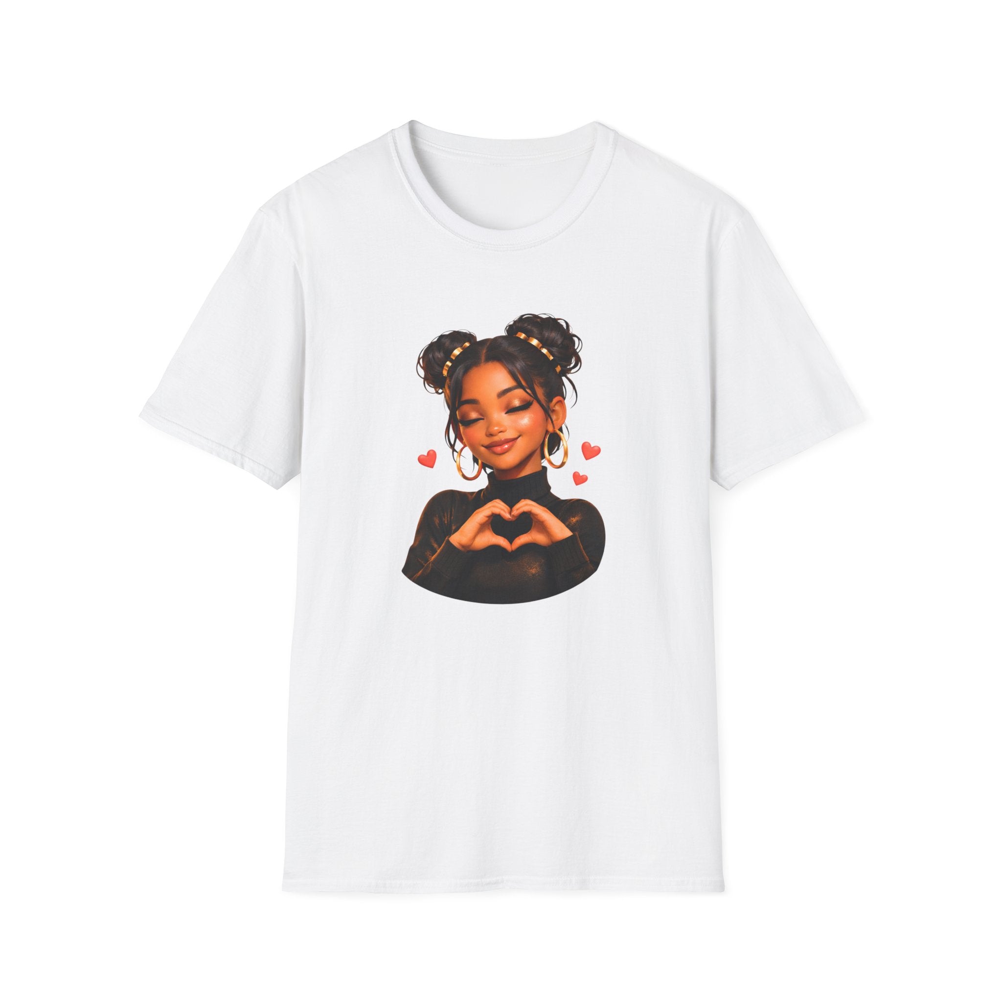 Girl Heart Hands Tee — Cute Afro Puffs Illustration T-Shirt