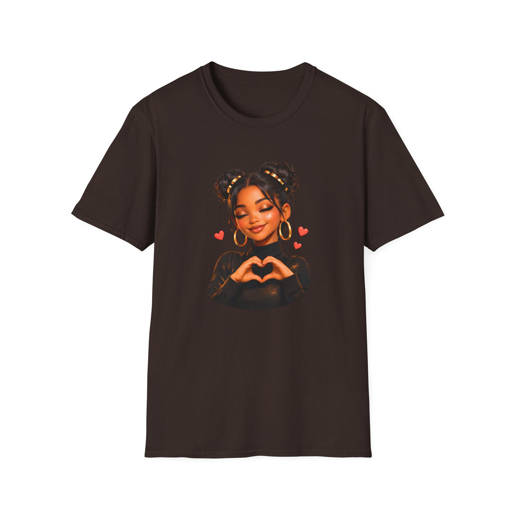 Girl Heart Hands Tee — Cute Afro Puffs Illustration T-Shirt