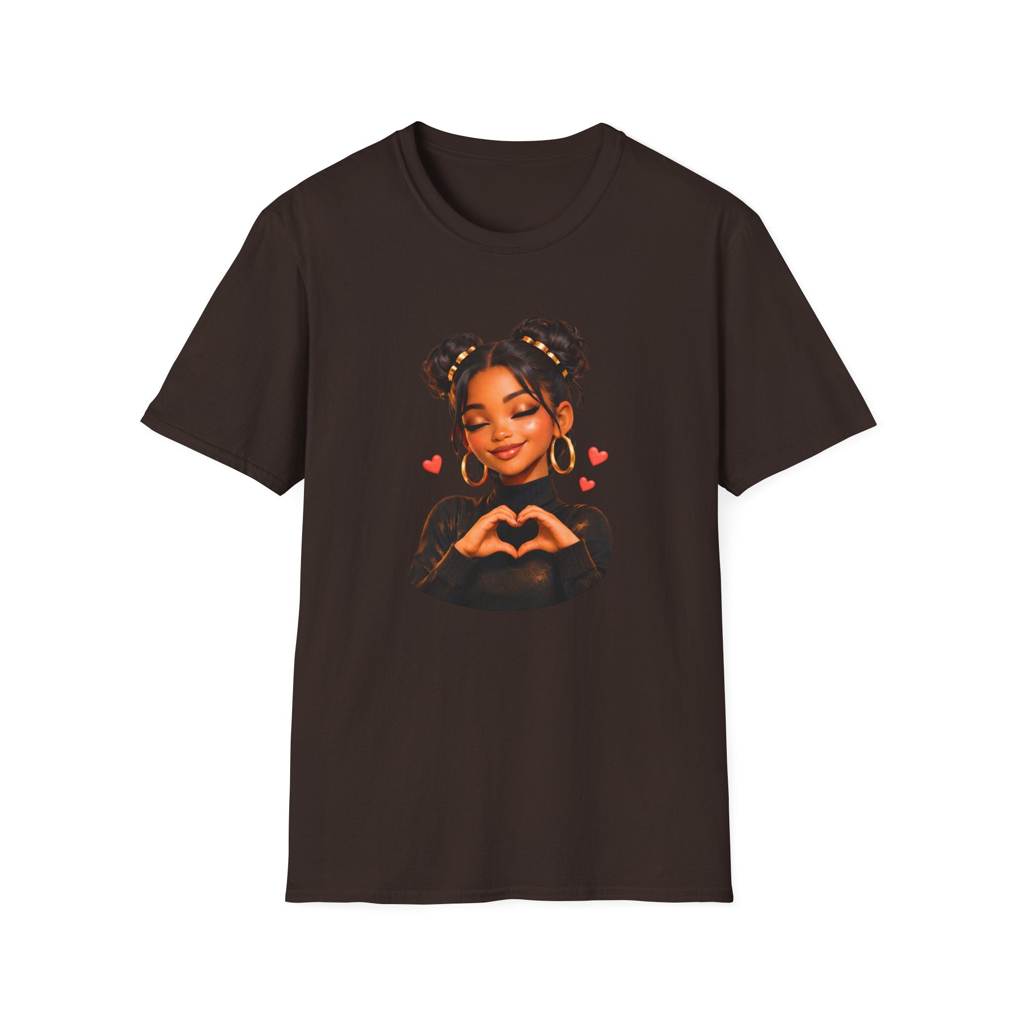 Girl Heart Hands Tee — Cute Afro Puffs Illustration T-Shirt