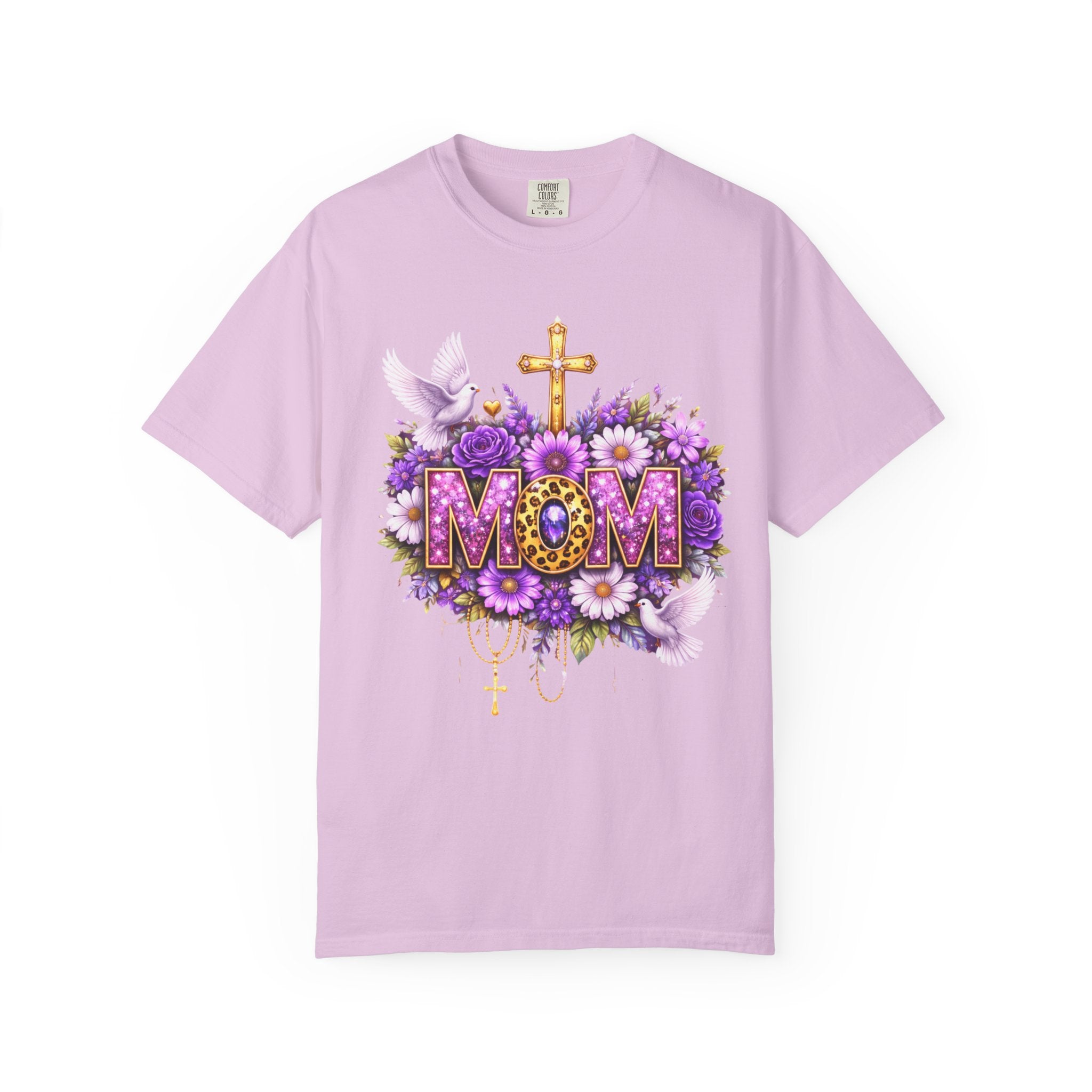 Mom Floral Cross T-Shirt — Purple Daisies & Dove Mother’s Day Tee