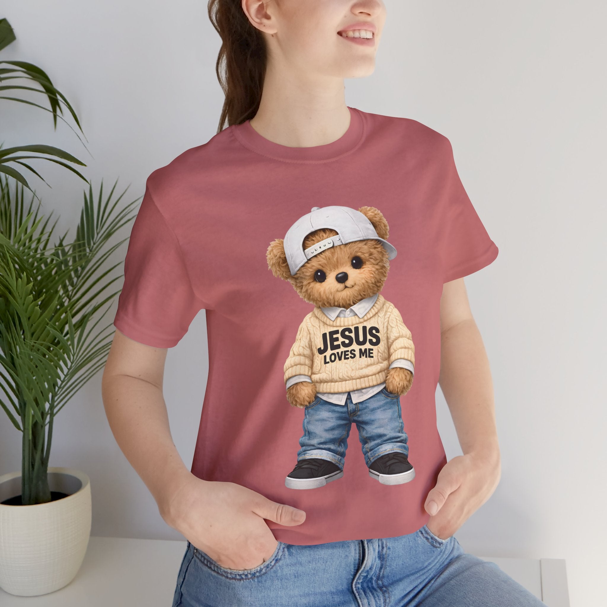 T-Shirt — Cute Teddy 'Jesus Loves Me' Graphic Tee