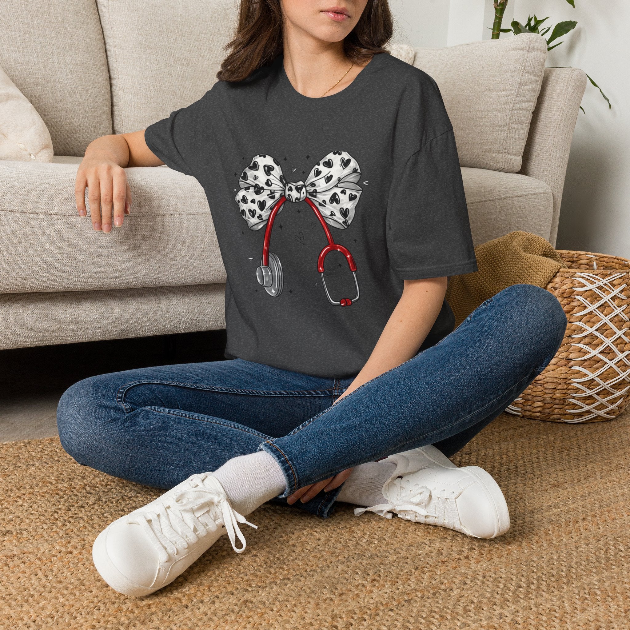 Nurse Stethoscope Tee with Heart Bow — Cute Medical Gift for Nurses