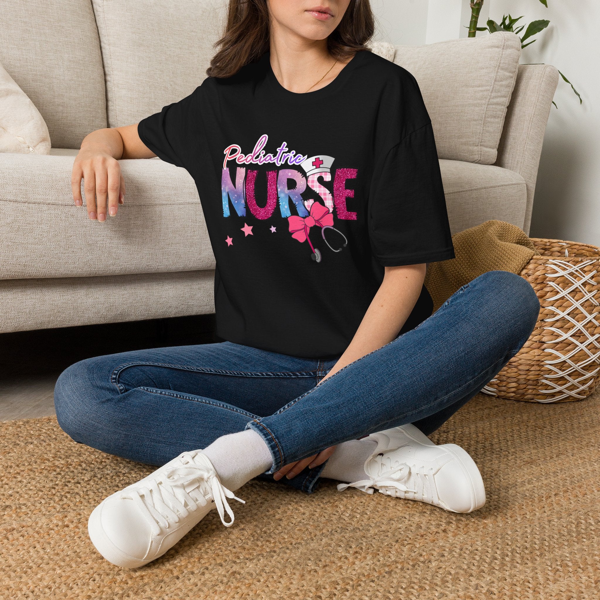 Pediatric Nurse T-Shirt — Cute Pastel Stethoscope & Bow Design