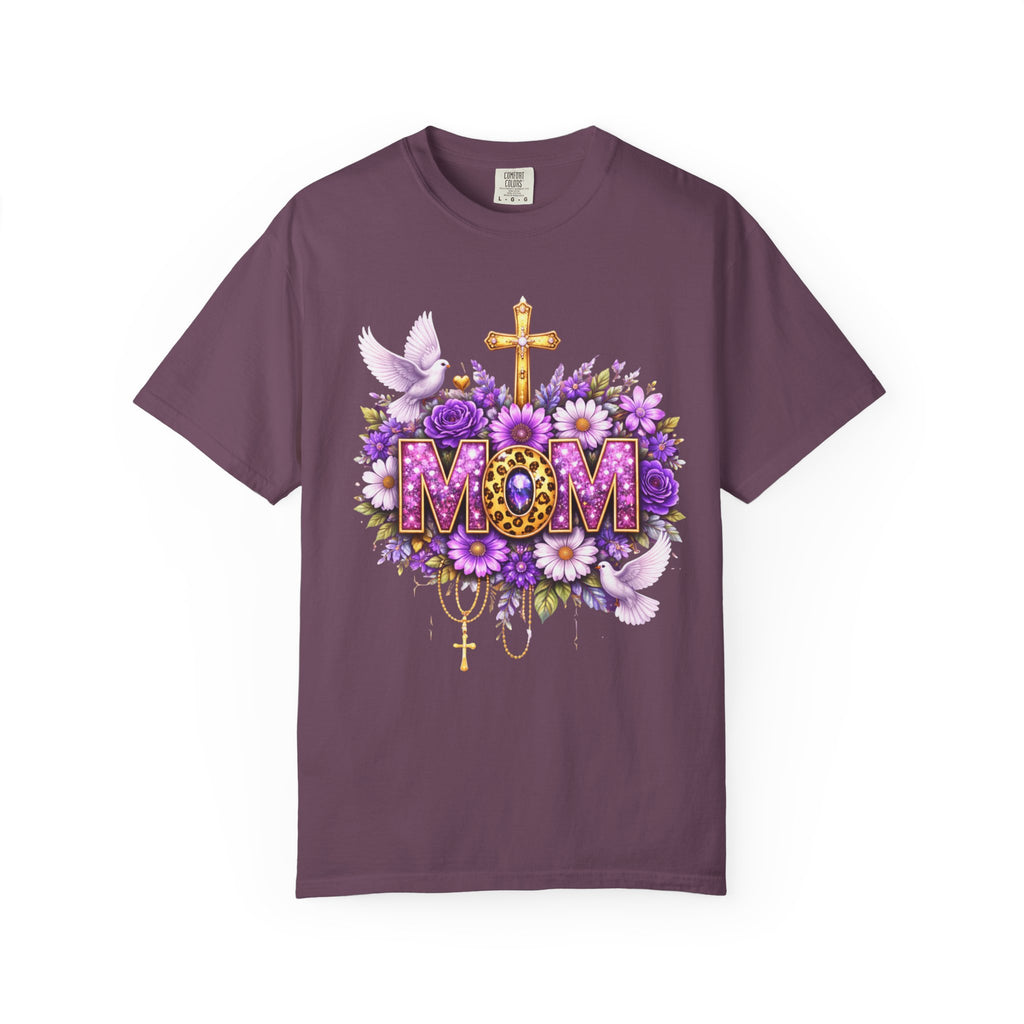 Mom Floral Cross T-Shirt — Purple Daisies & Dove Mother’s Day Tee
