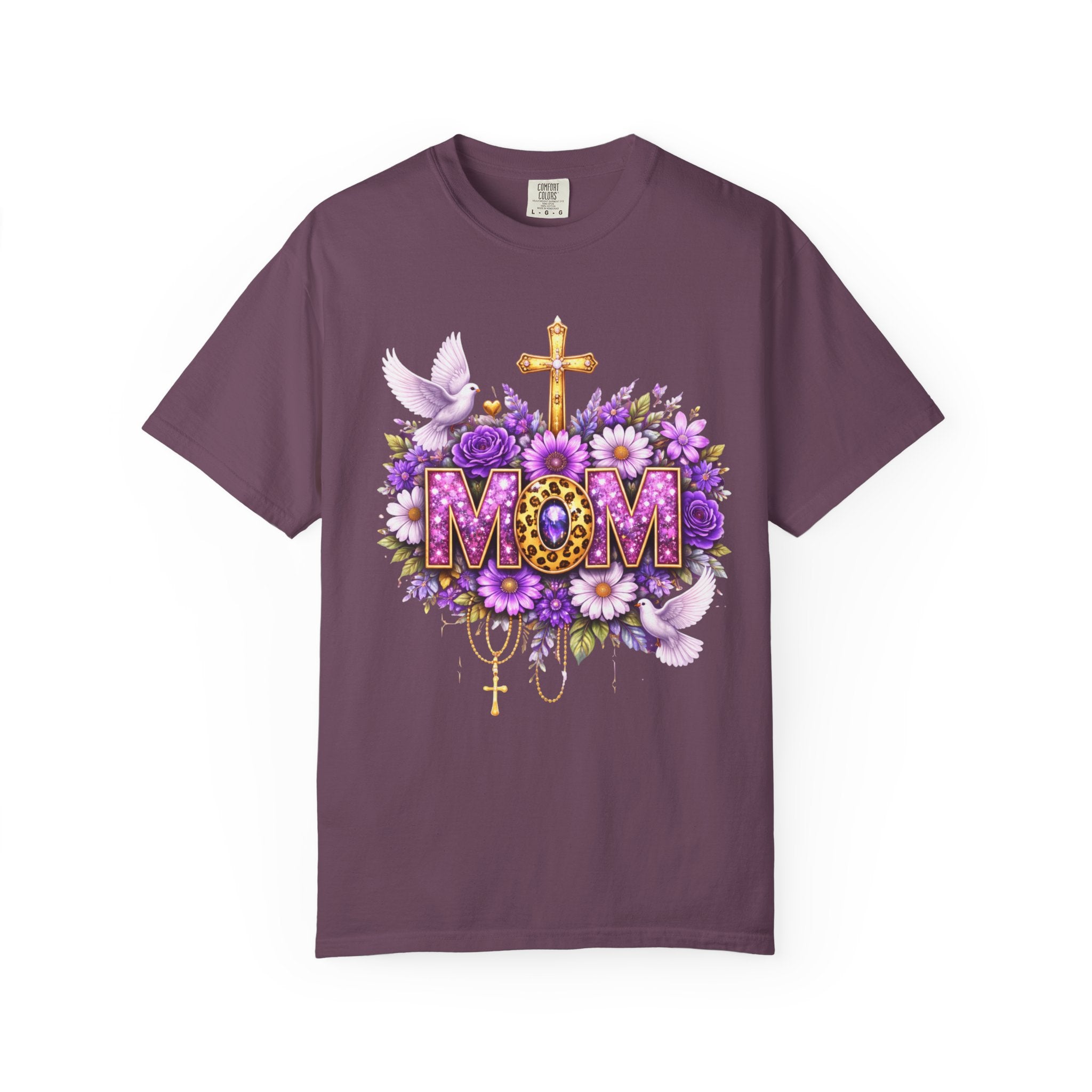 Mom Floral Cross T-Shirt — Purple Daisies & Dove Mother’s Day Tee