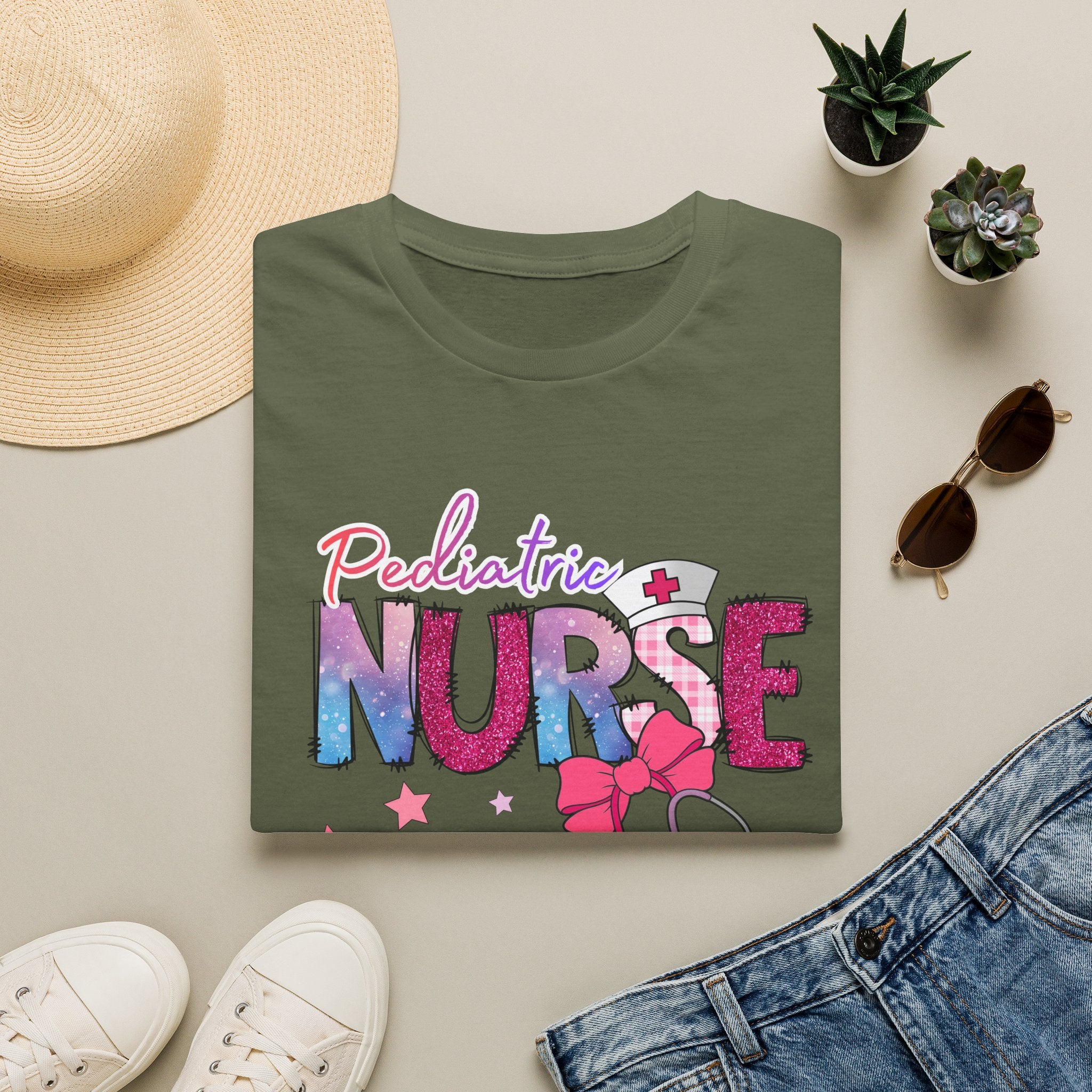 Pediatric Nurse T-Shirt — Cute Pastel Stethoscope & Bow Design