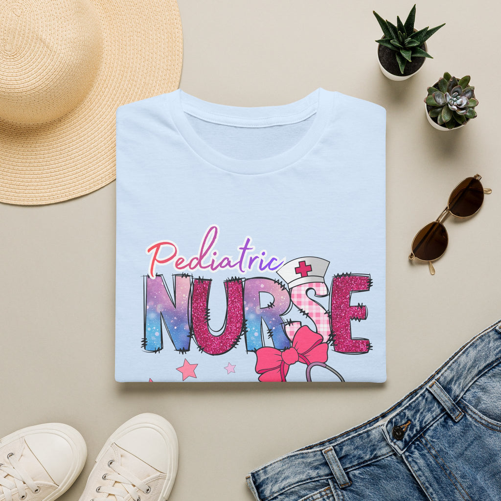 Pediatric Nurse T-Shirt — Cute Pastel Stethoscope & Bow Design