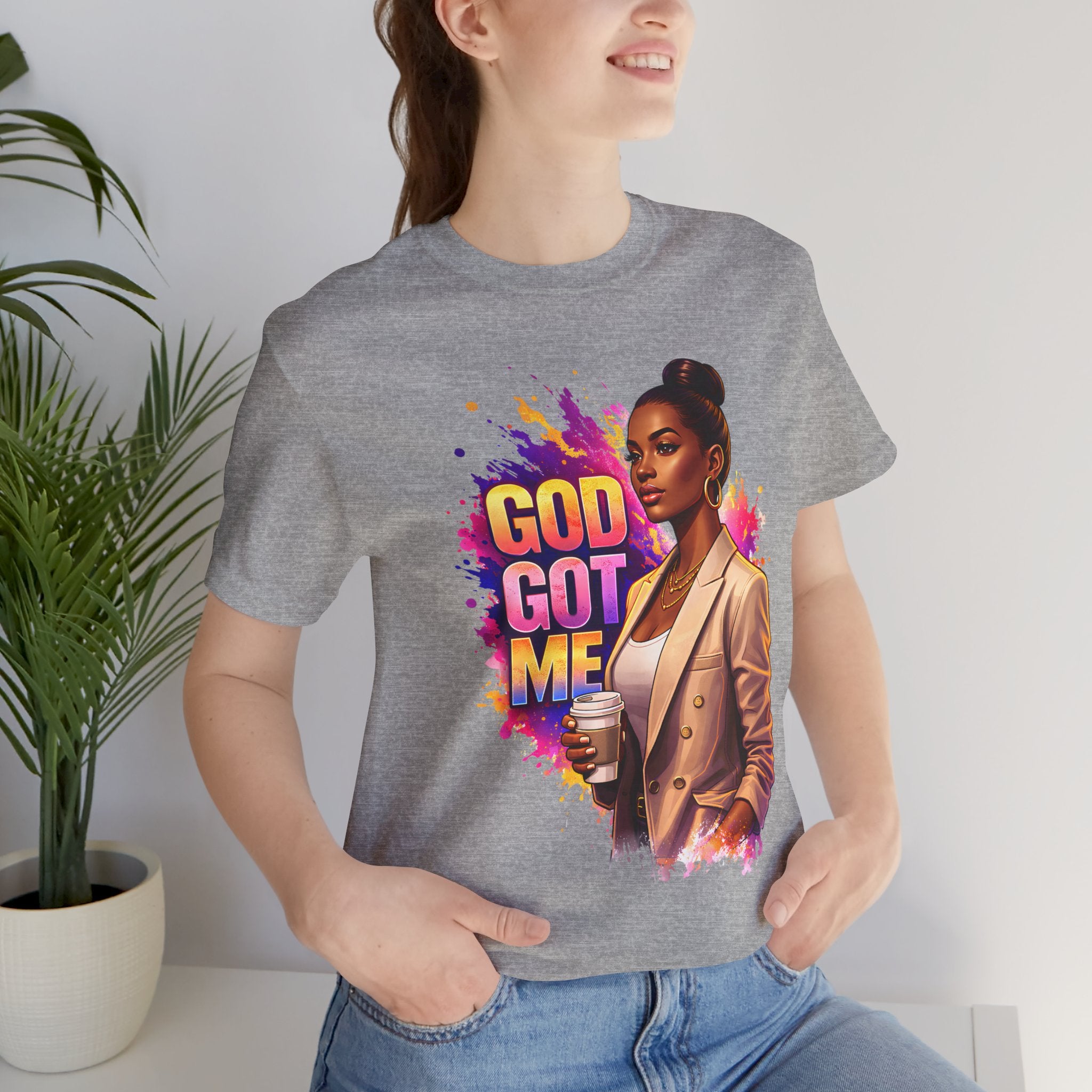 God Got Me T-Shirt — Inspirational Faith Tee with Stylish Woman Graphic