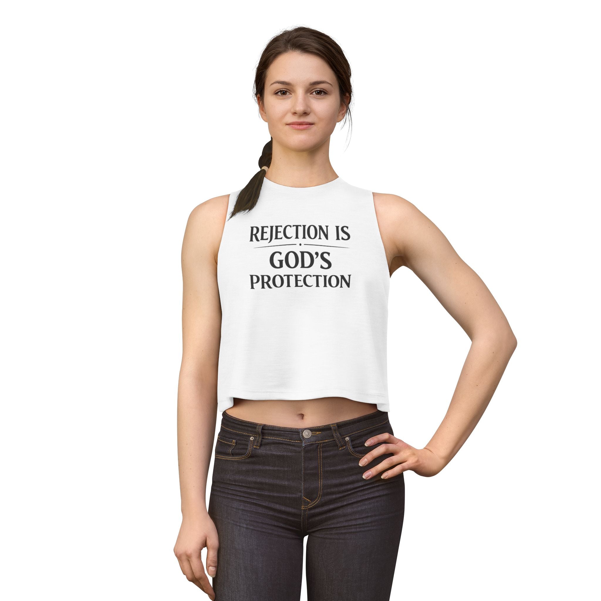 Christian Crop Top "Rejection Is God's Protection" – Inspirational Faith Apparel