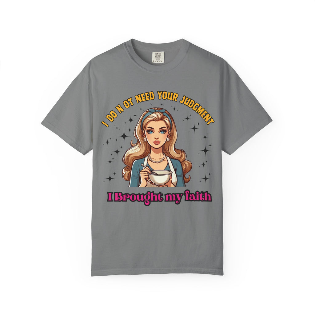 T-Shirt — 'I Don’t Need Your Judgment, I Brought My Faith' Retro Pop Art Graphic Tee
