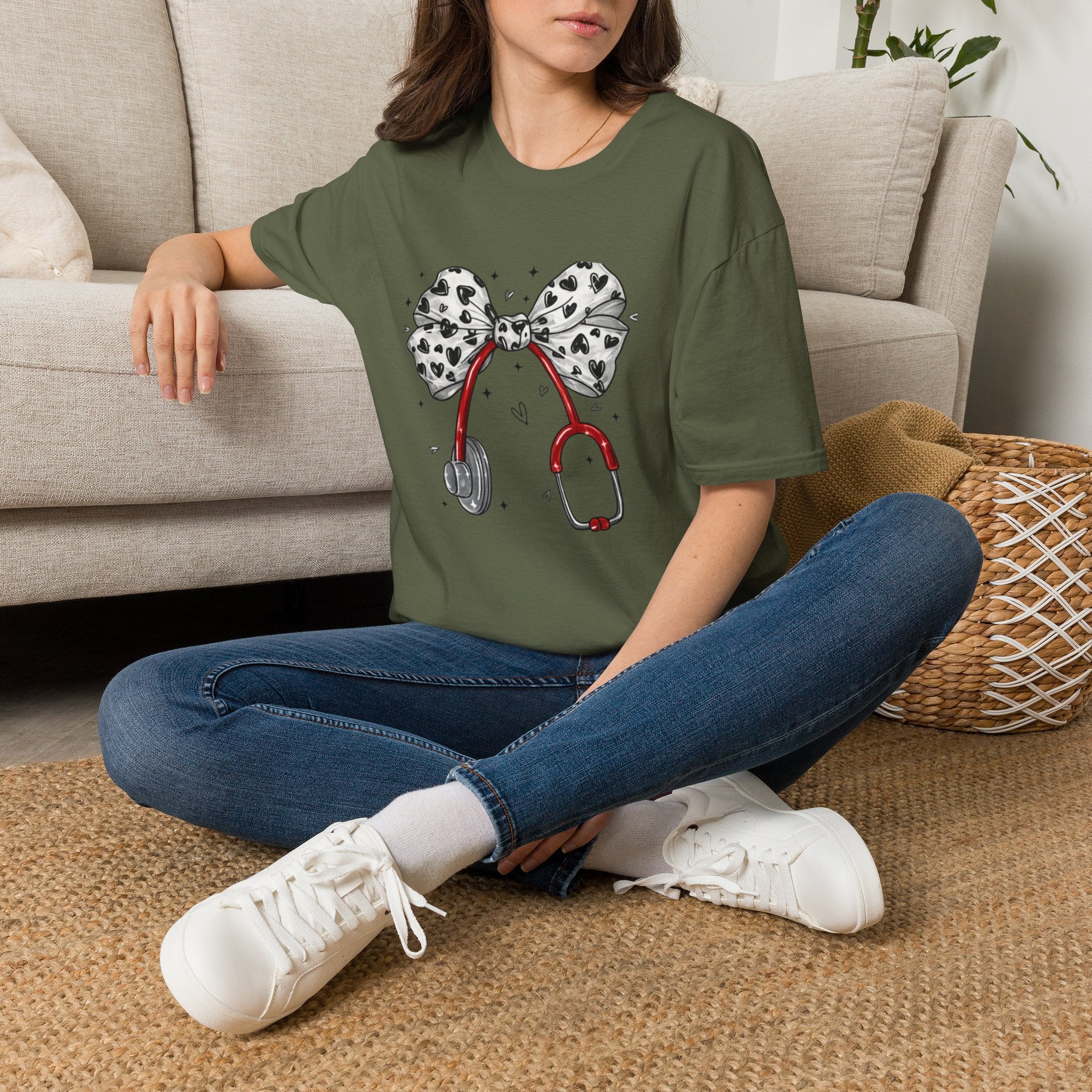 Nurse Stethoscope Tee with Heart Bow — Cute Medical Gift for Nurses