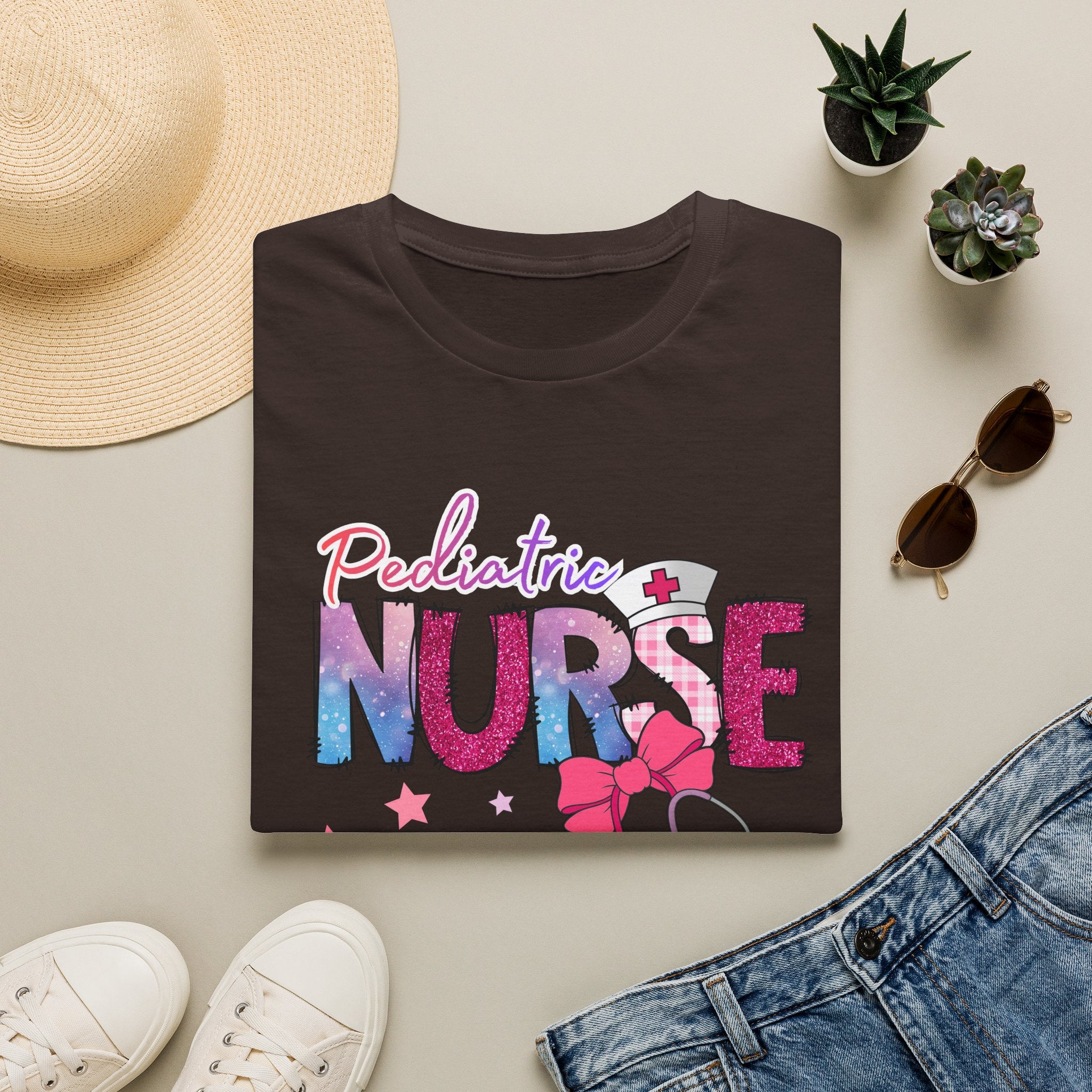 Pediatric Nurse T-Shirt — Cute Pastel Stethoscope & Bow Design