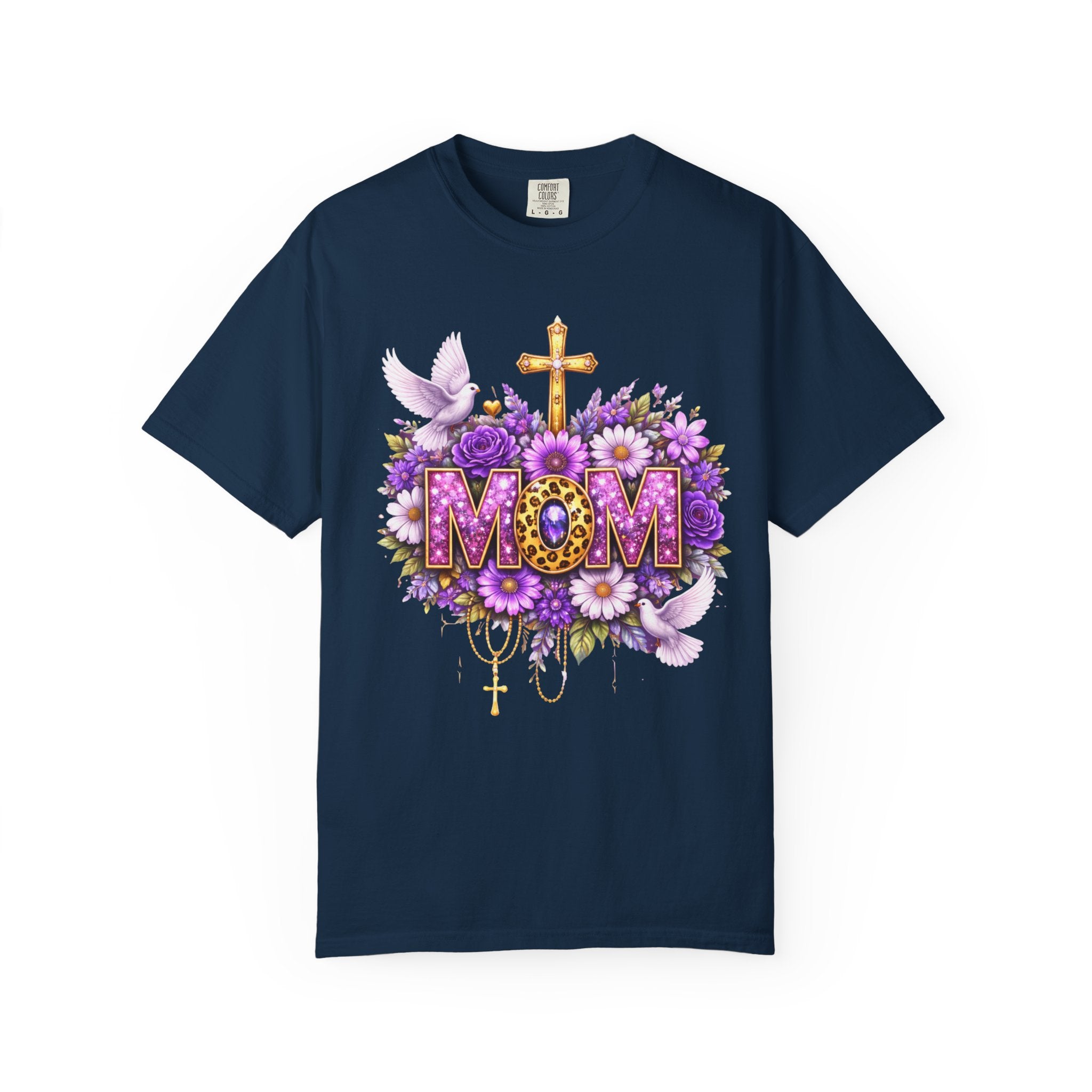 Mom Floral Cross T-Shirt — Purple Daisies & Dove Mother’s Day Tee