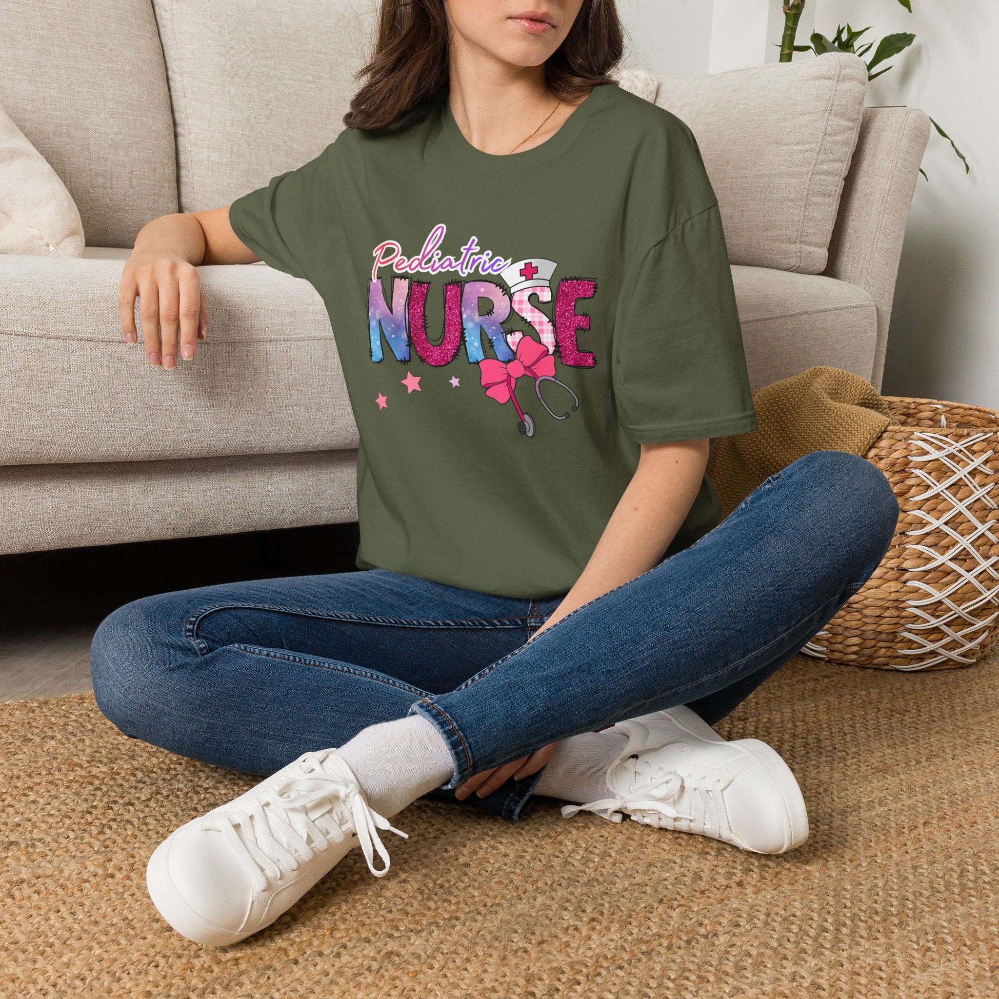 Pediatric Nurse T-Shirt — Cute Pastel Stethoscope & Bow Design