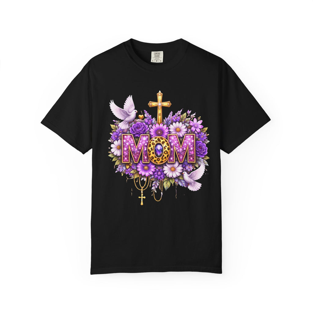Mom Floral Cross T-Shirt — Purple Daisies & Dove Mother’s Day Tee