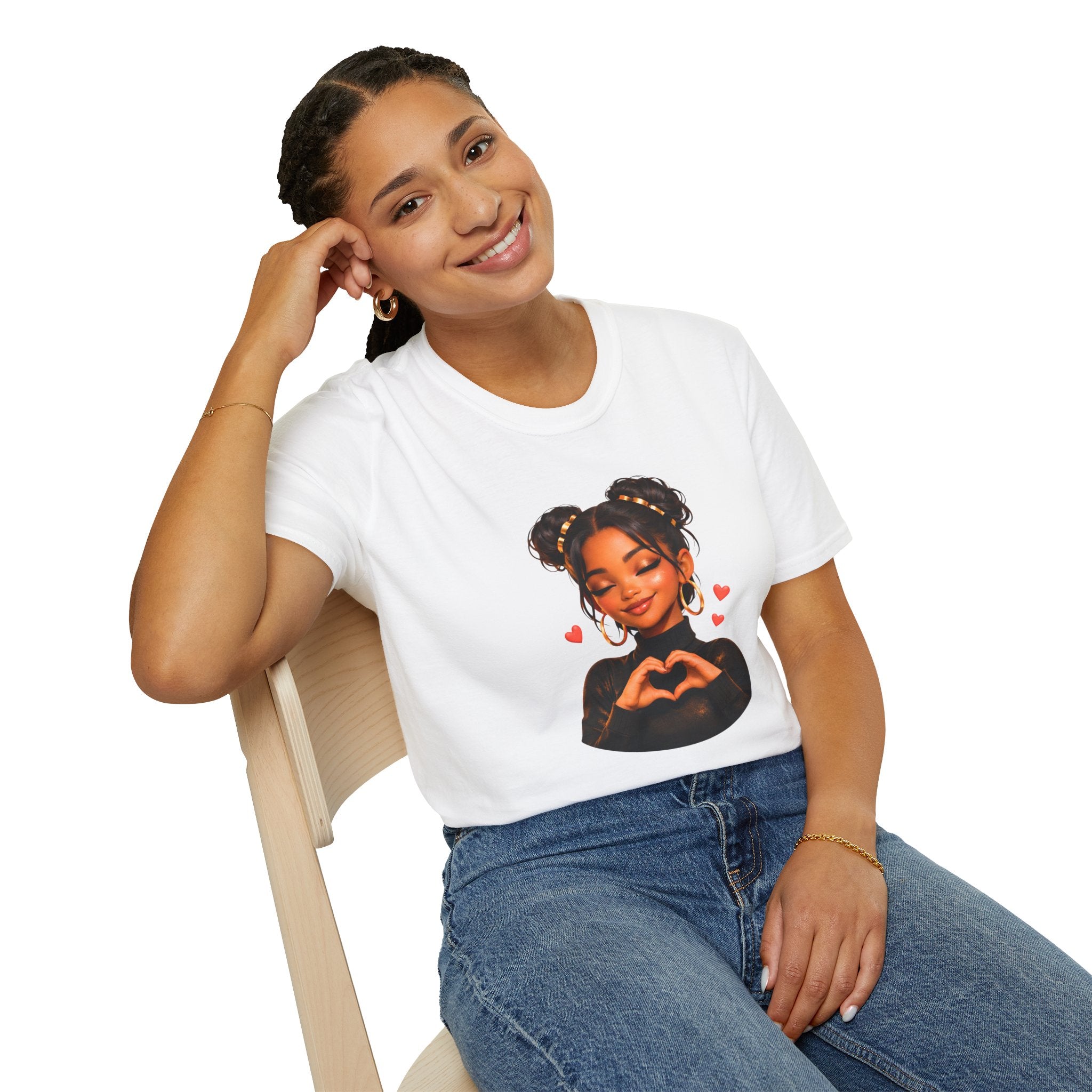 Girl Heart Hands Tee — Cute Afro Puffs Illustration T-Shirt