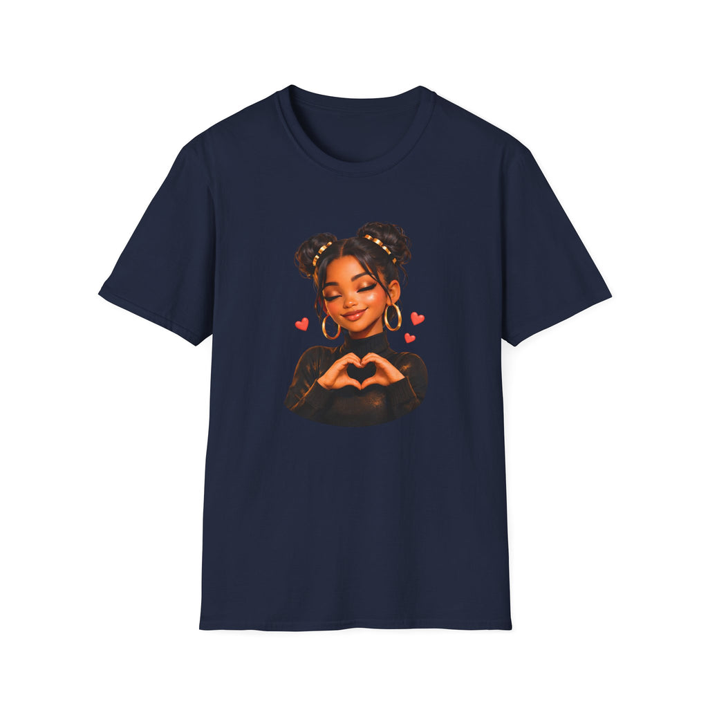 Girl Heart Hands Tee — Cute Afro Puffs Illustration T-Shirt
