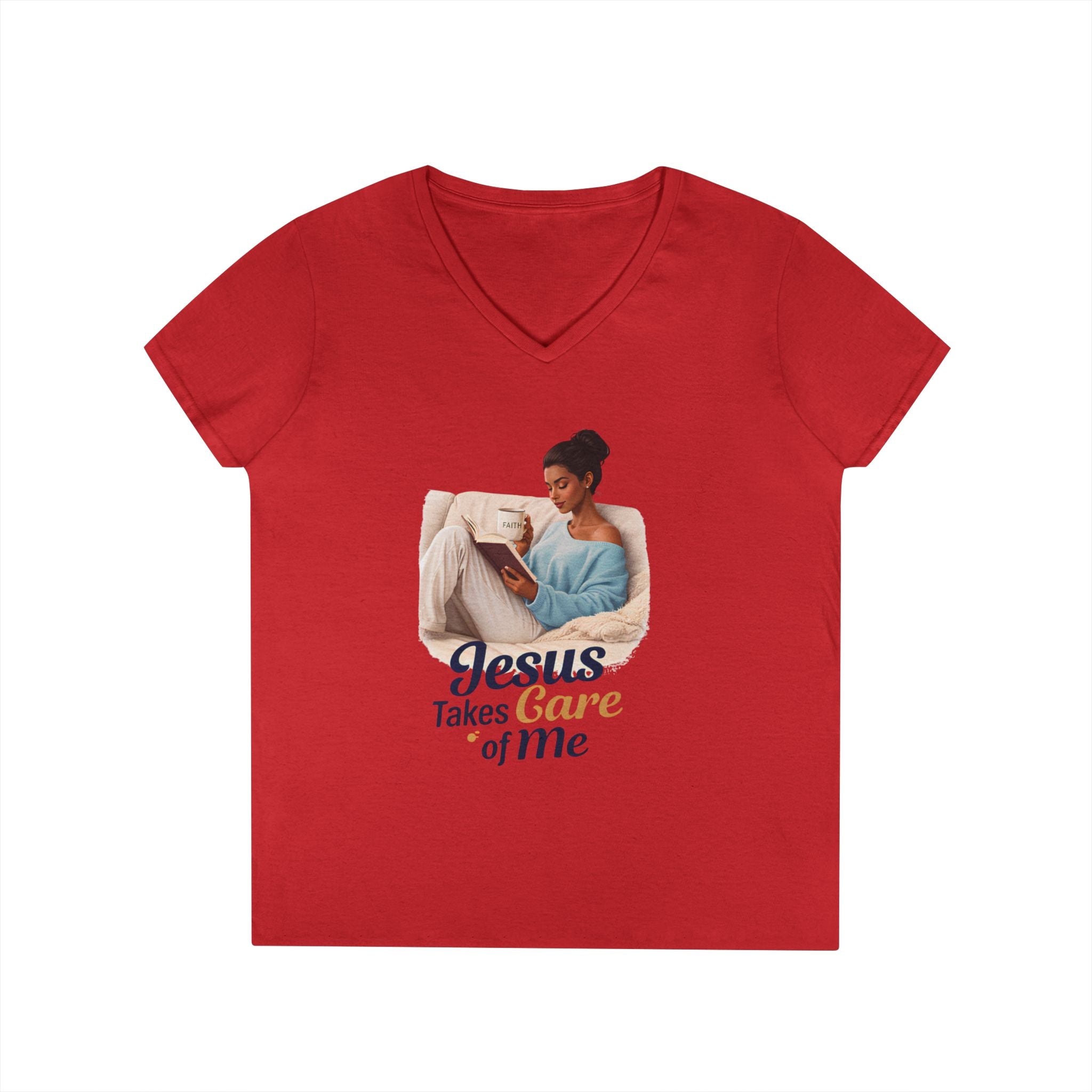 Jesus Takes Care Of Me V-Neck Tee — Christian Inspirational Women's Shirt