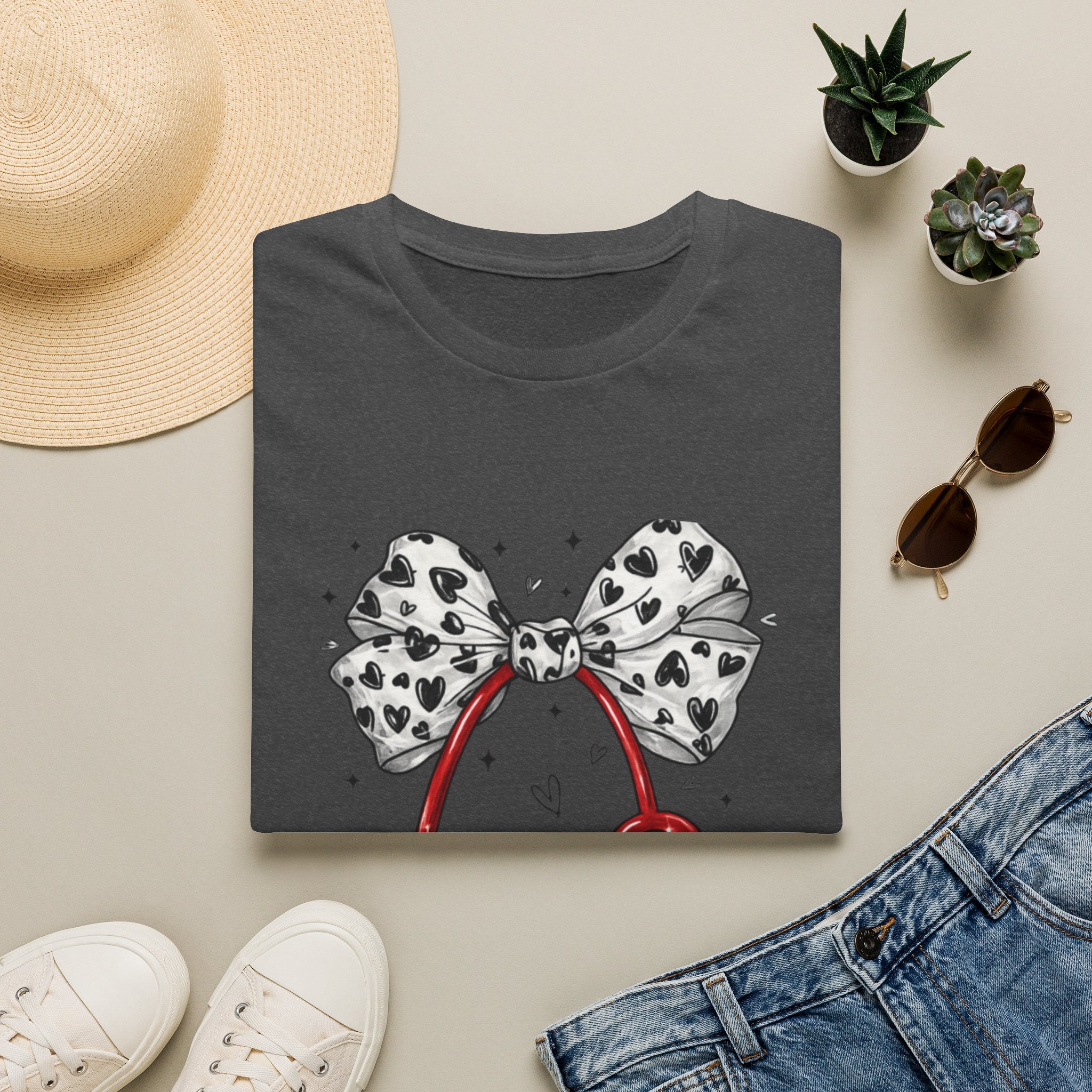 Nurse Stethoscope Tee with Heart Bow — Cute Medical Gift for Nurses