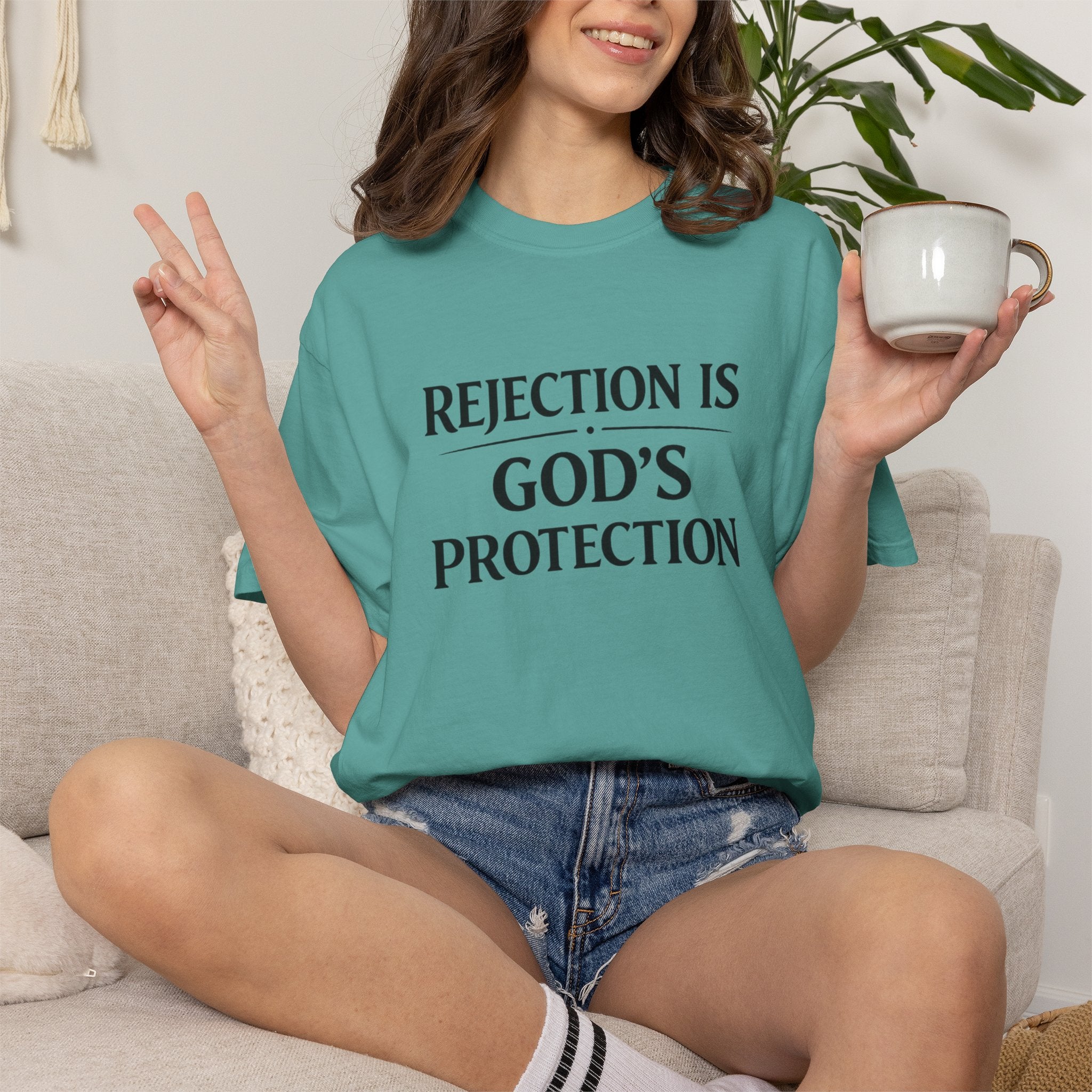 Christian Message T-Shirt — "Rejection Is God's Protection"