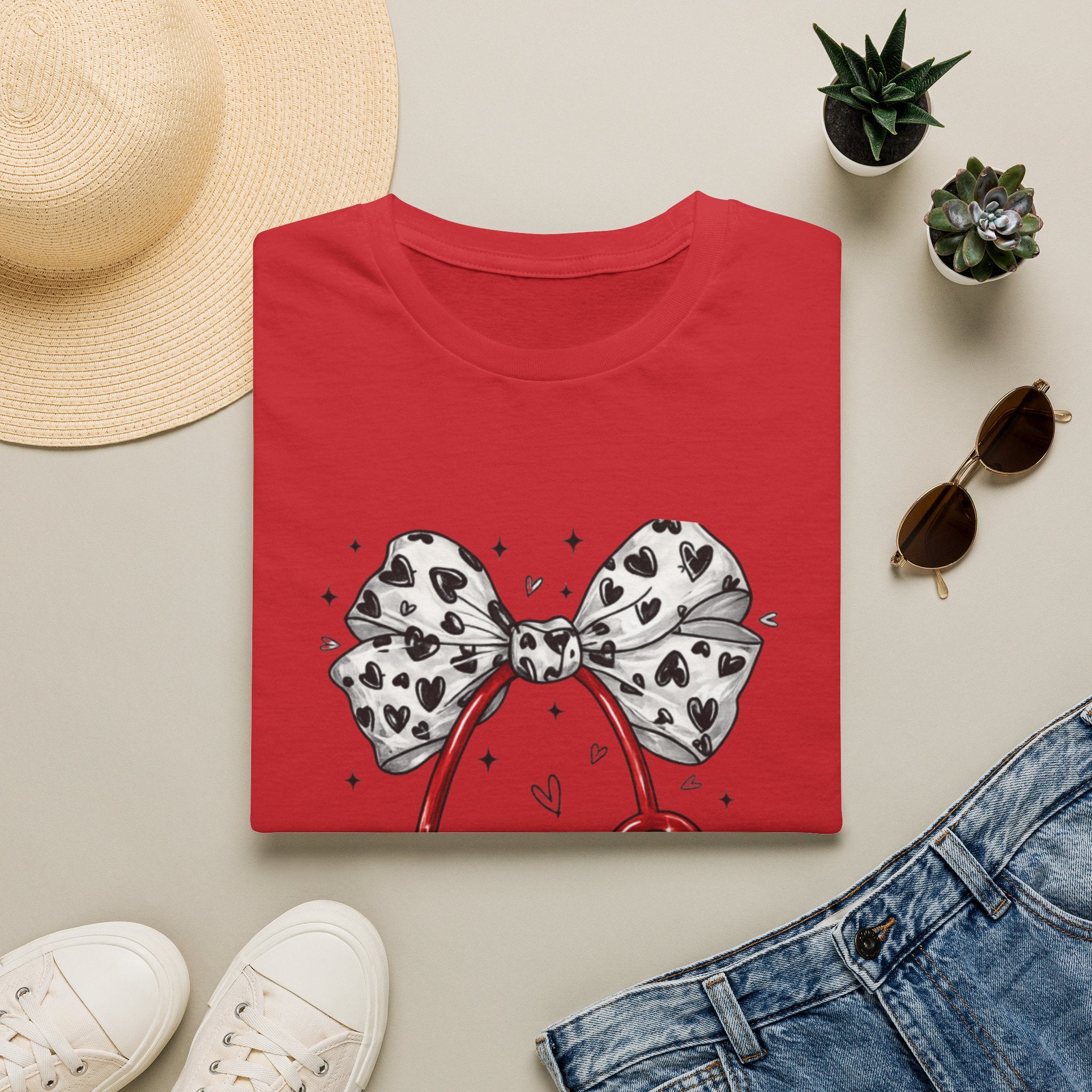 Nurse Stethoscope Tee with Heart Bow — Cute Medical Gift for Nurses