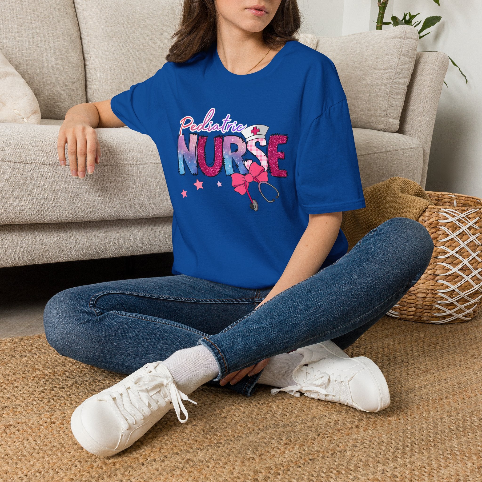 Pediatric Nurse T-Shirt — Cute Pastel Stethoscope & Bow Design