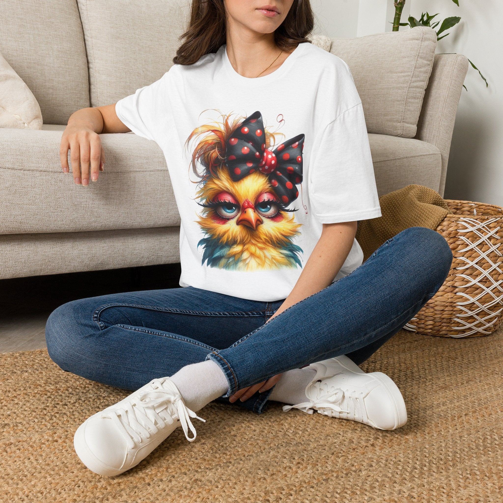 Cute Fluffy Kitty T-Shirt — Retro Polka Dot Bow Cat Graphic Tee
