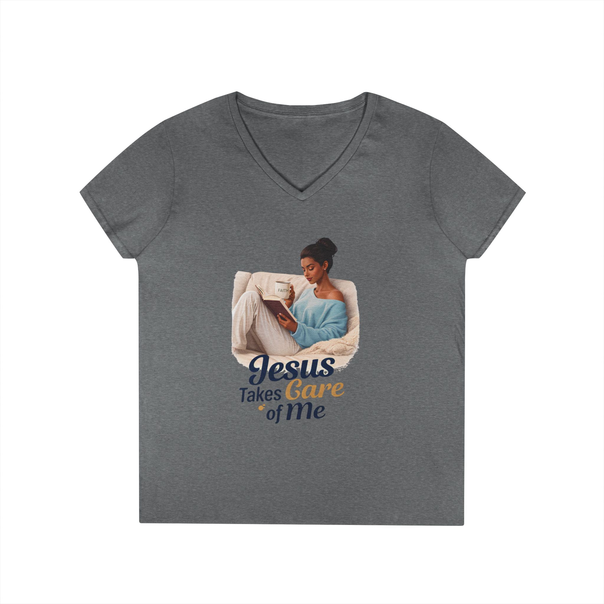 Jesus Takes Care Of Me V-Neck Tee — Christian Inspirational Women's Shirt