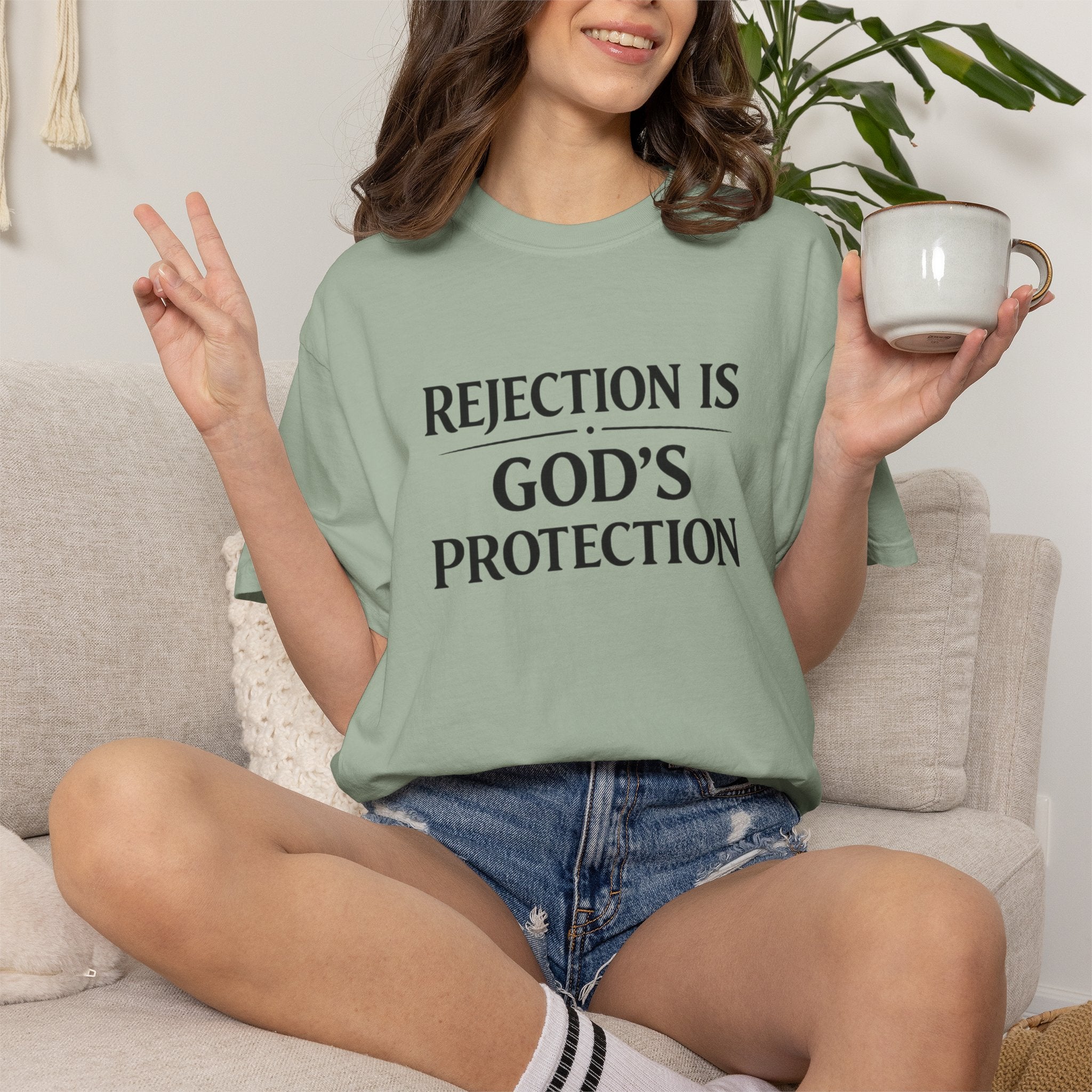 Christian Message T-Shirt — "Rejection Is God's Protection"