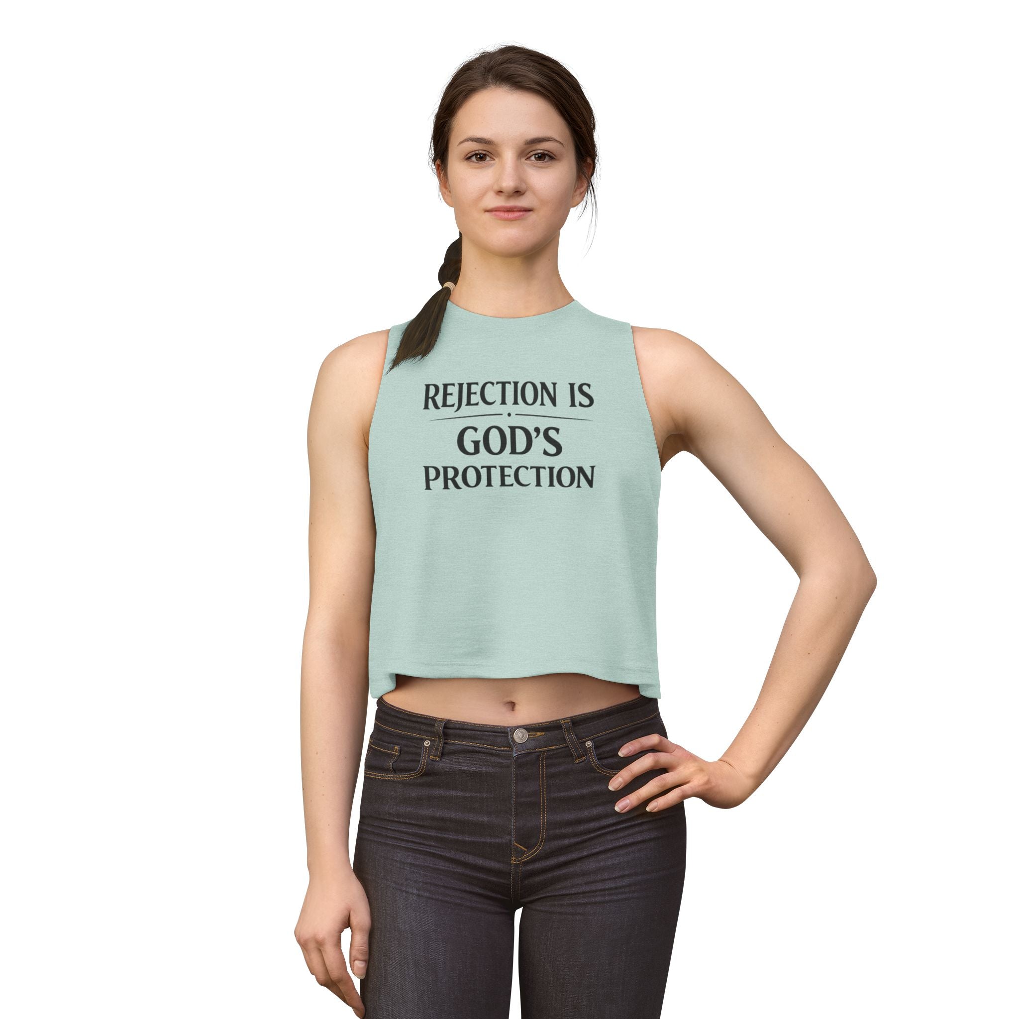Christian Crop Top "Rejection Is God's Protection" – Inspirational Faith Apparel