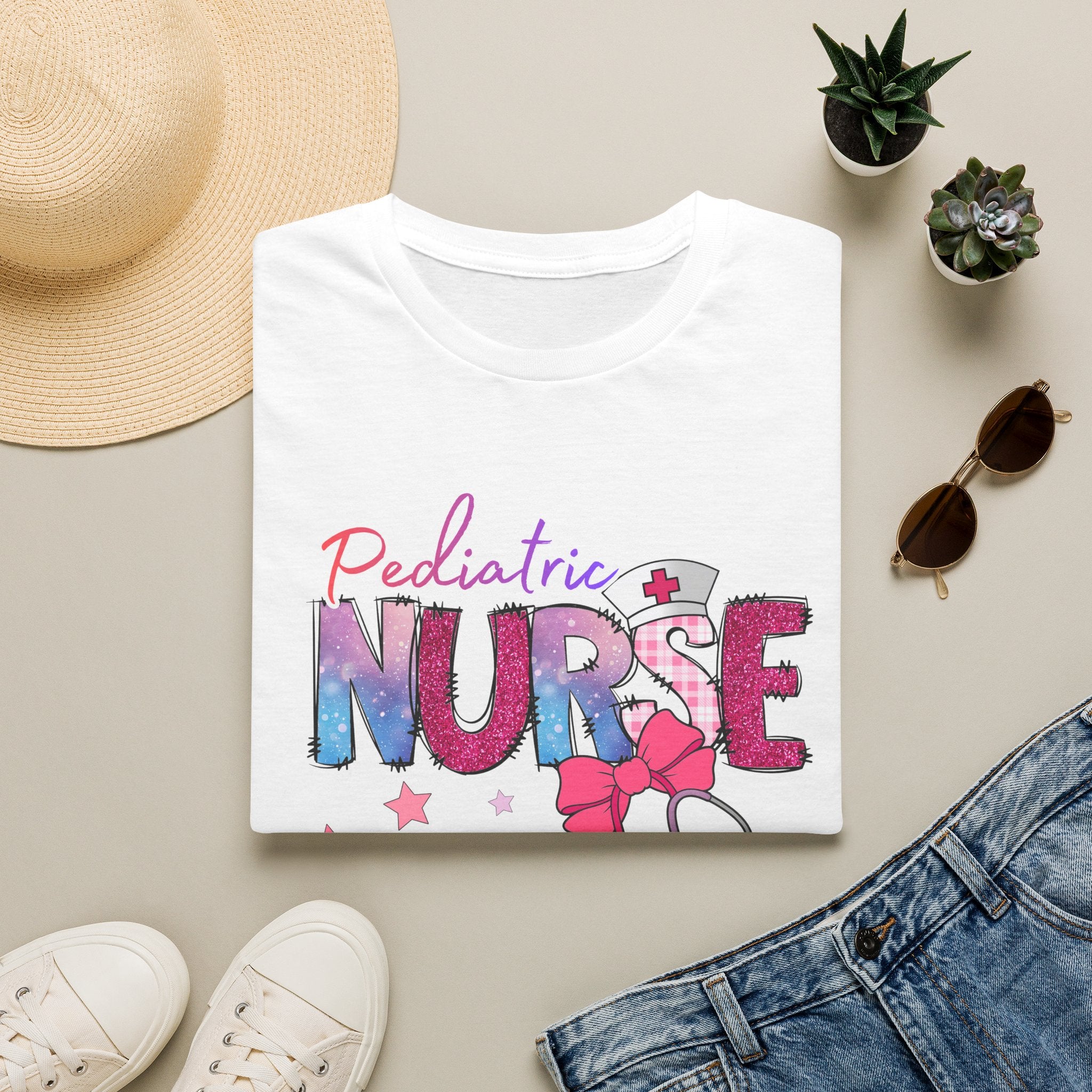 Pediatric Nurse T-Shirt — Cute Pastel Stethoscope & Bow Design