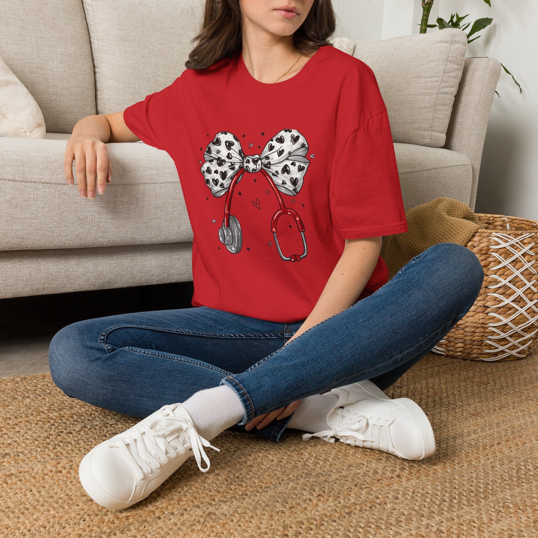 Nurse Stethoscope Tee with Heart Bow — Cute Medical Gift for Nurses