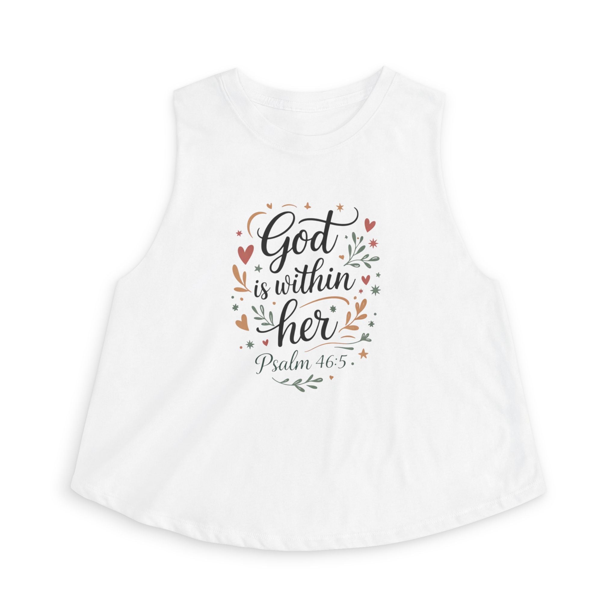 Crop Top — "God Is Within Her" Psalm 46:5 Floral Faith Tank