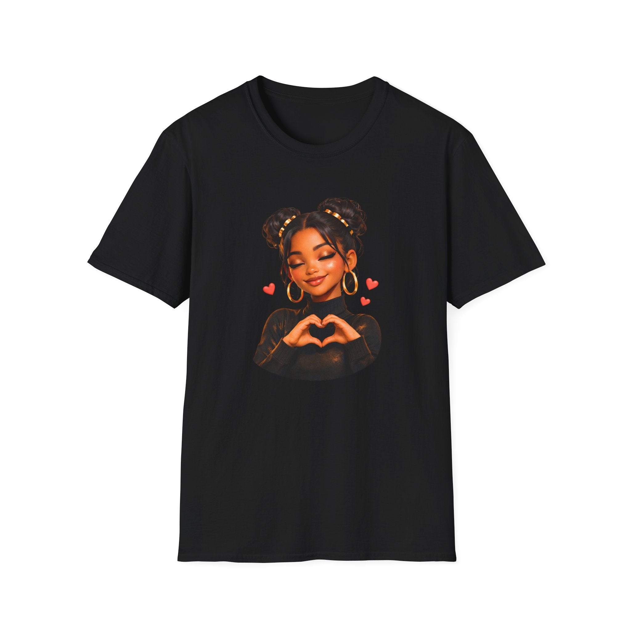 Girl Heart Hands Tee — Cute Afro Puffs Illustration T-Shirt
