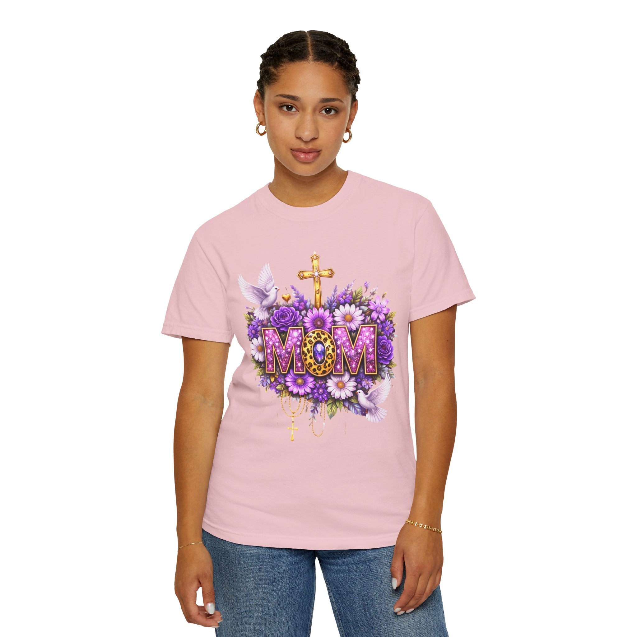 Mom Floral Cross T-Shirt — Purple Daisies & Dove Mother’s Day Tee